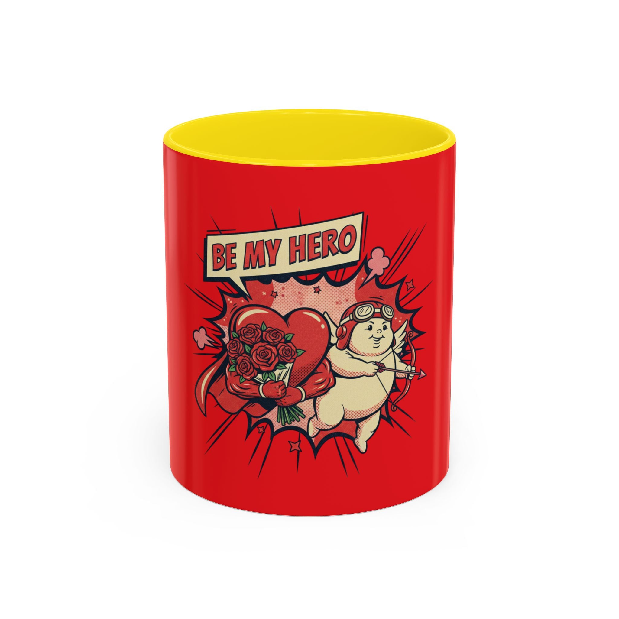 Be My Hero Coffee Mug — Cute Cupid Valentine Accent Mug (11/15oz)