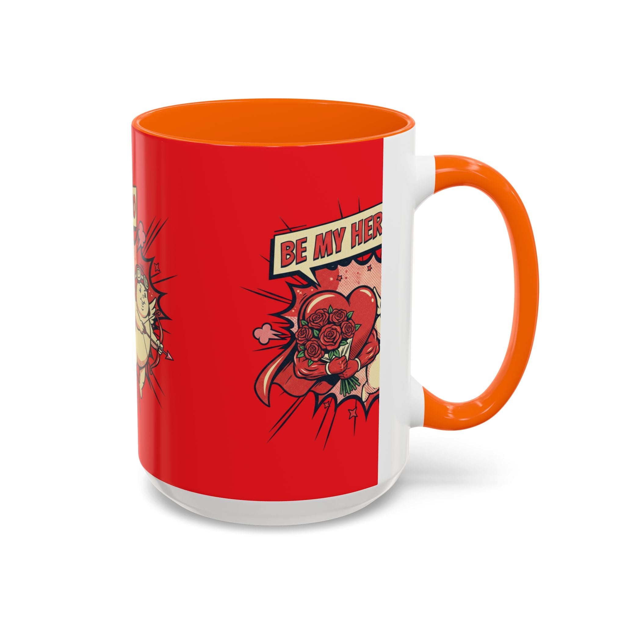 Be My Hero Coffee Mug — Cute Cupid Valentine Accent Mug (11/15oz)
