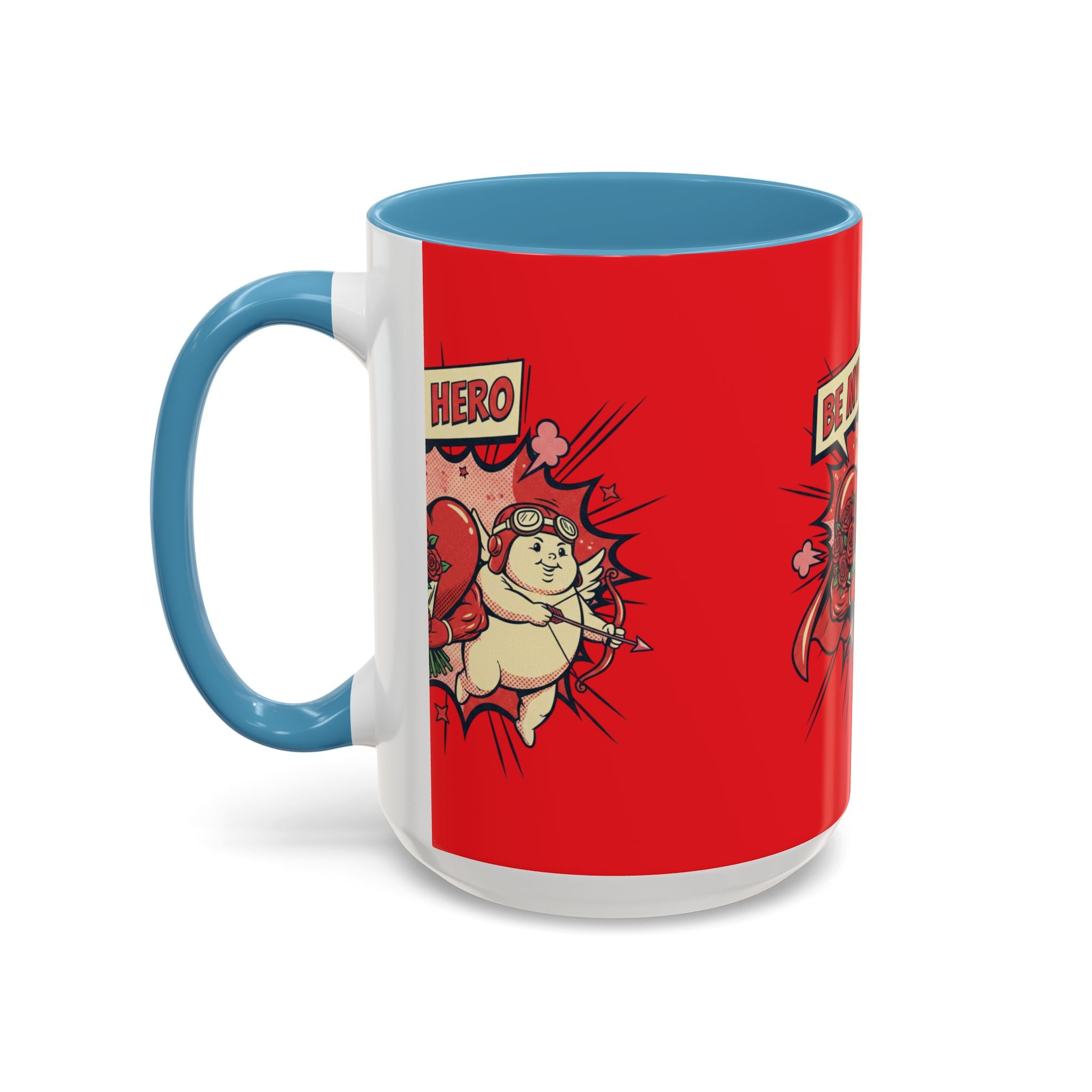 Be My Hero Coffee Mug — Cute Cupid Valentine Accent Mug (11/15oz)