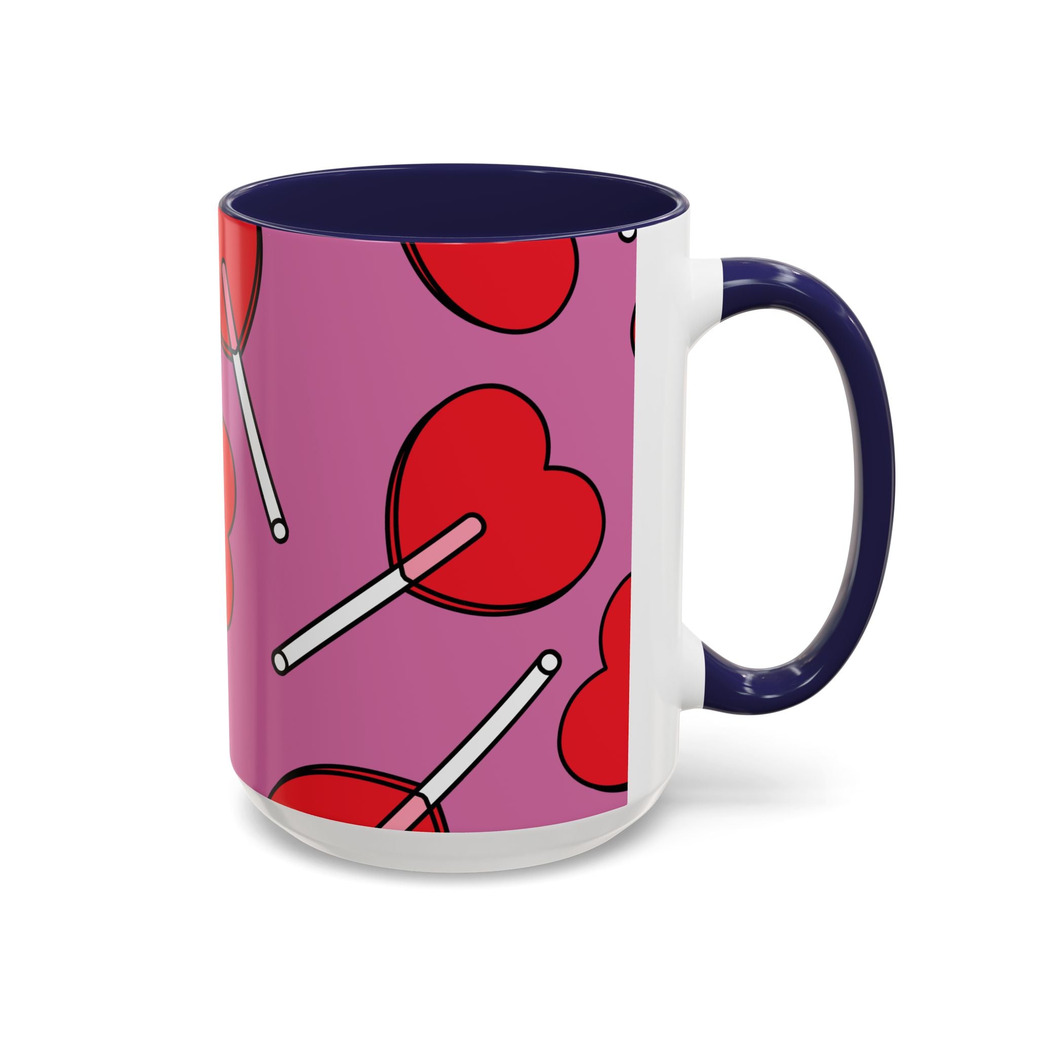 Heart Lollipop Accent Coffee Mug — Cute Valentine Candy Pattern (11/15oz)