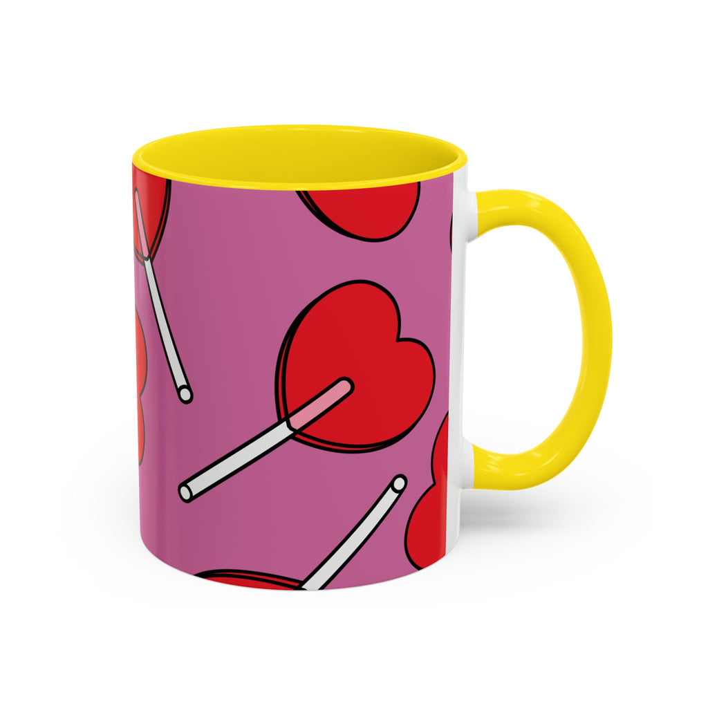 Heart Lollipop Accent Coffee Mug — Cute Valentine Candy Pattern (11/15oz)