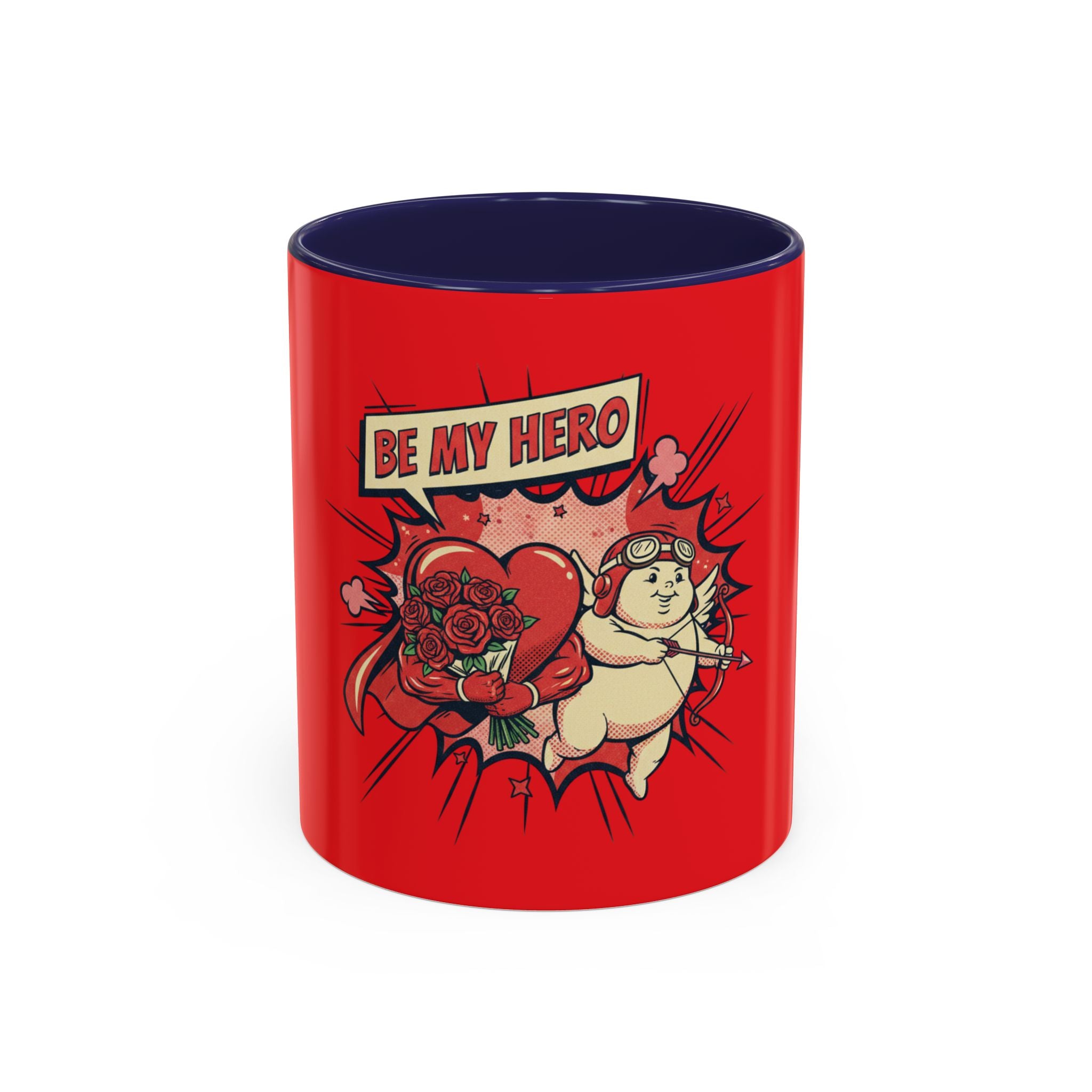 Be My Hero Coffee Mug — Cute Cupid Valentine Accent Mug (11/15oz)