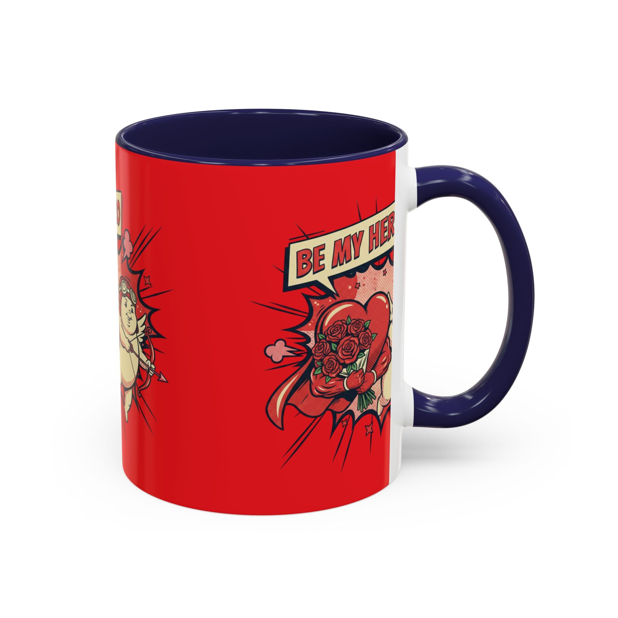 Be My Hero Coffee Mug — Cute Cupid Valentine Accent Mug (11/15oz)