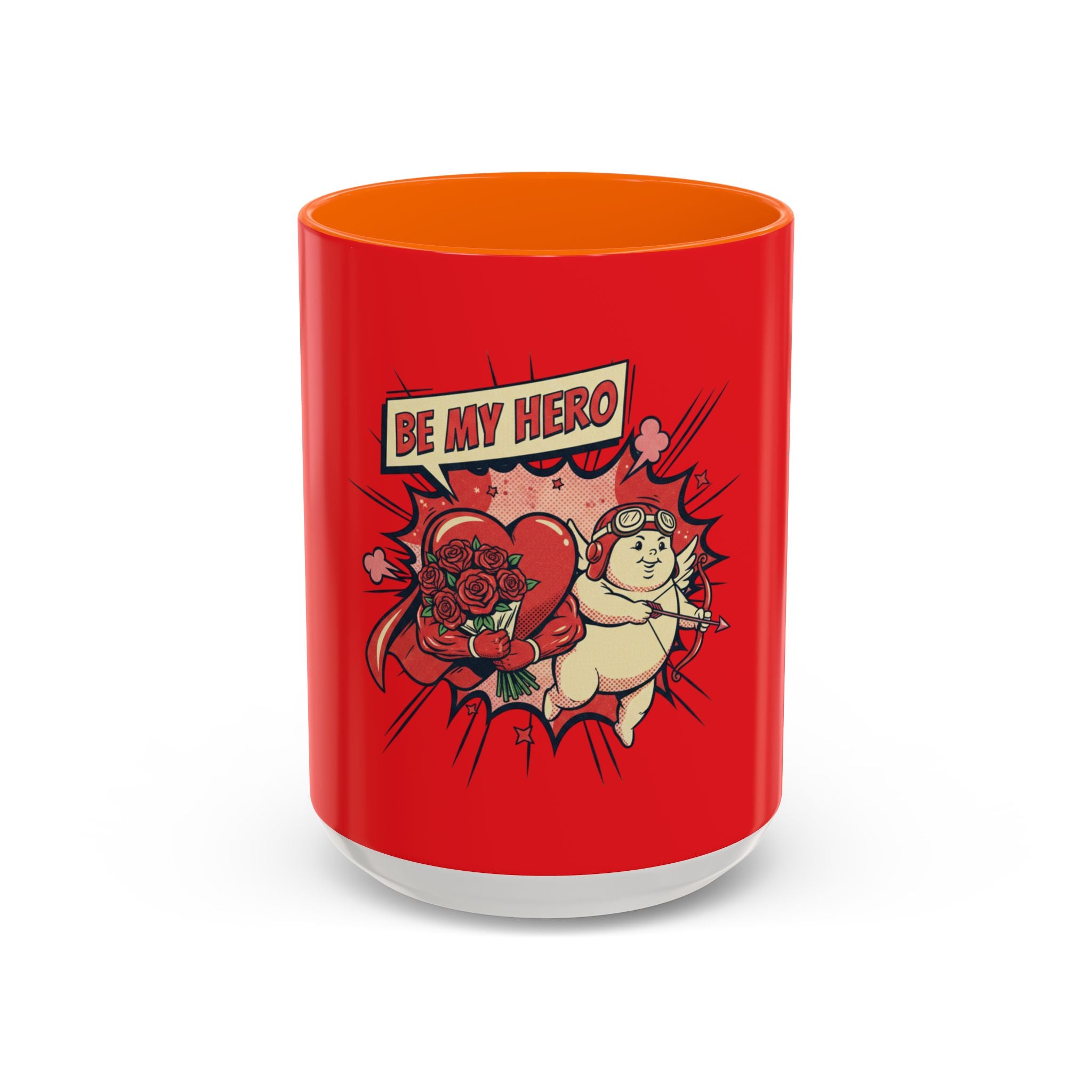 Be My Hero Coffee Mug — Cute Cupid Valentine Accent Mug (11/15oz)
