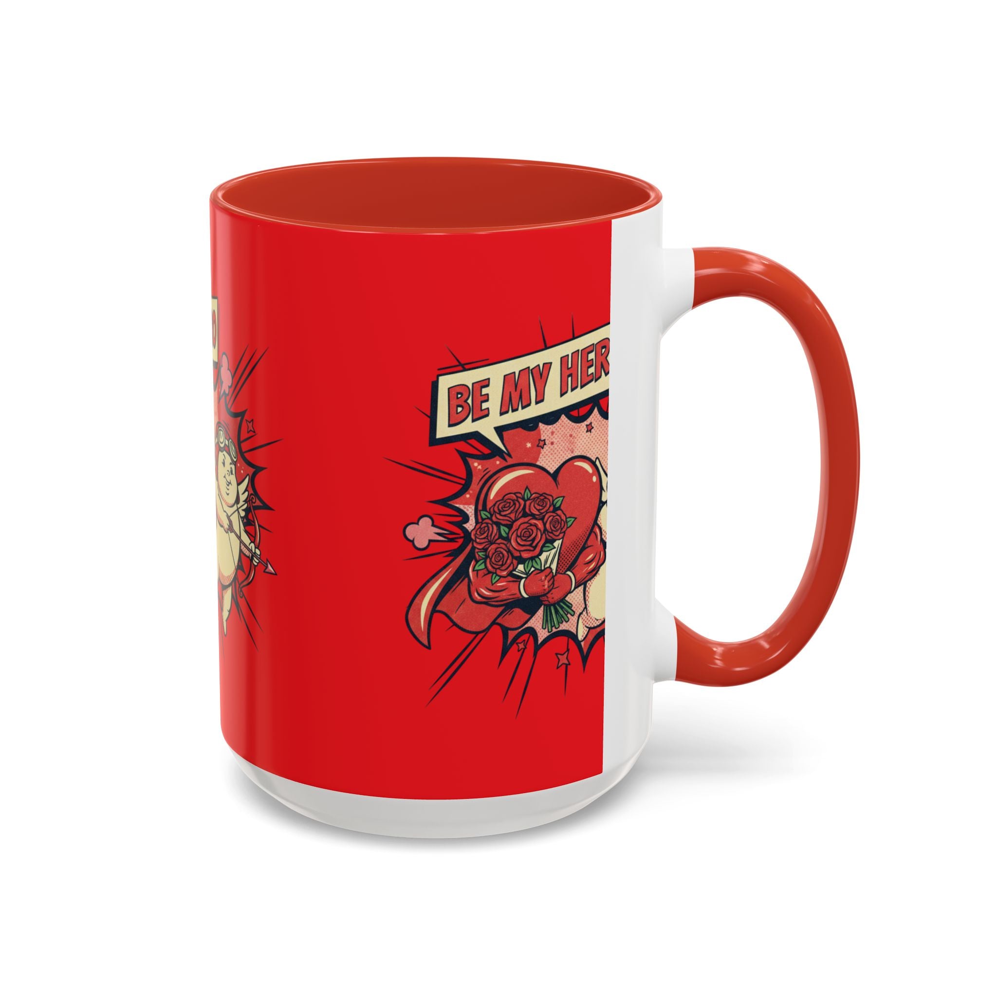 Be My Hero Coffee Mug — Cute Cupid Valentine Accent Mug (11/15oz)
