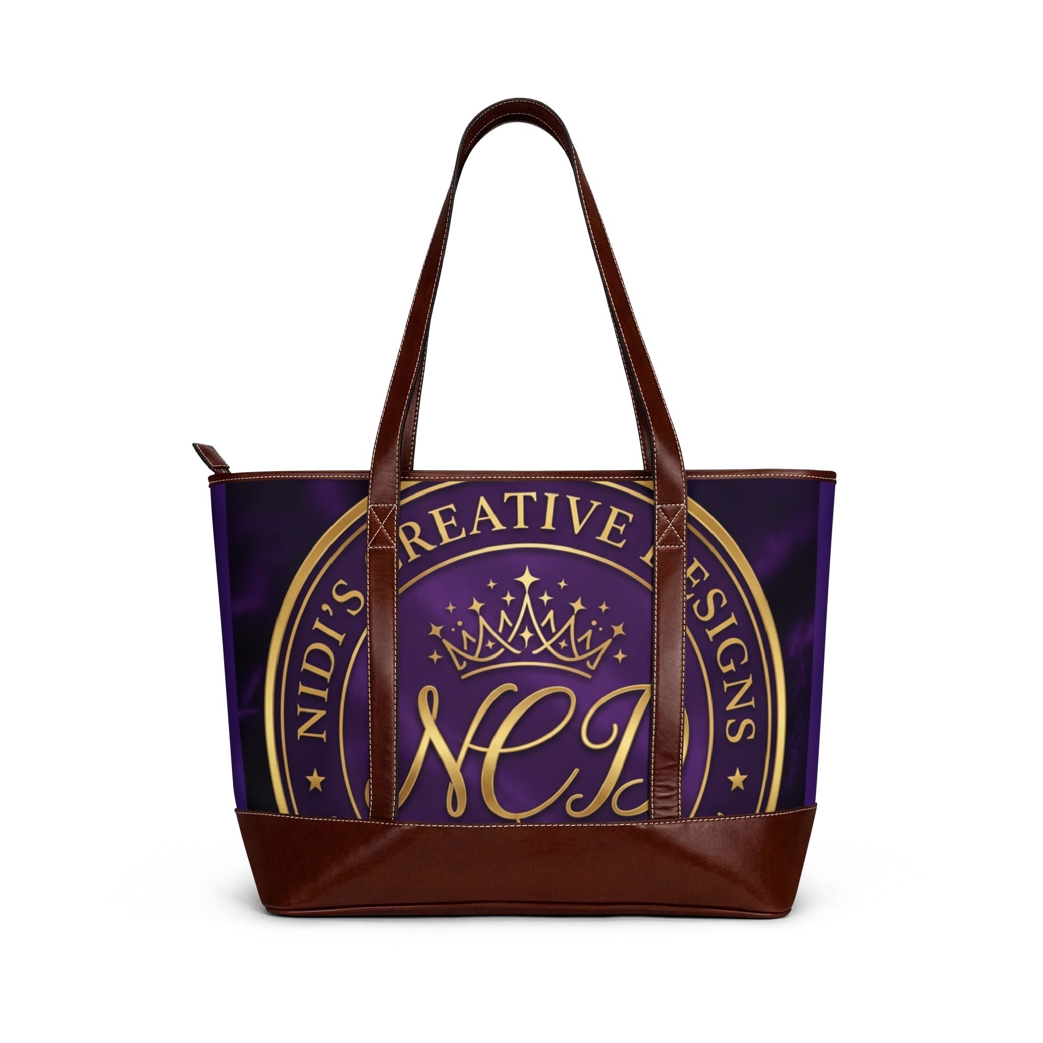 Personalized Purple & Gold Logo Tote Handbag – Custom Monogram Crown Design
