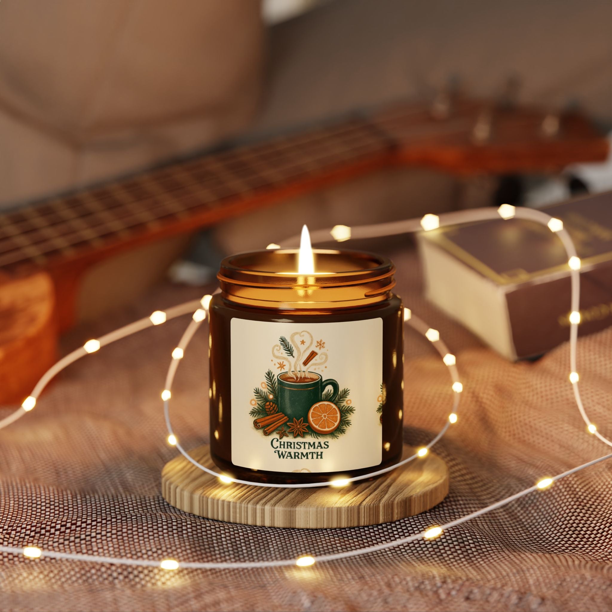 Cozy Christmas Scented Soy Candle - Amber Jar, Holiday Gift, Home Decor, Relaxation, Aromatherapy, Seasonal Décor