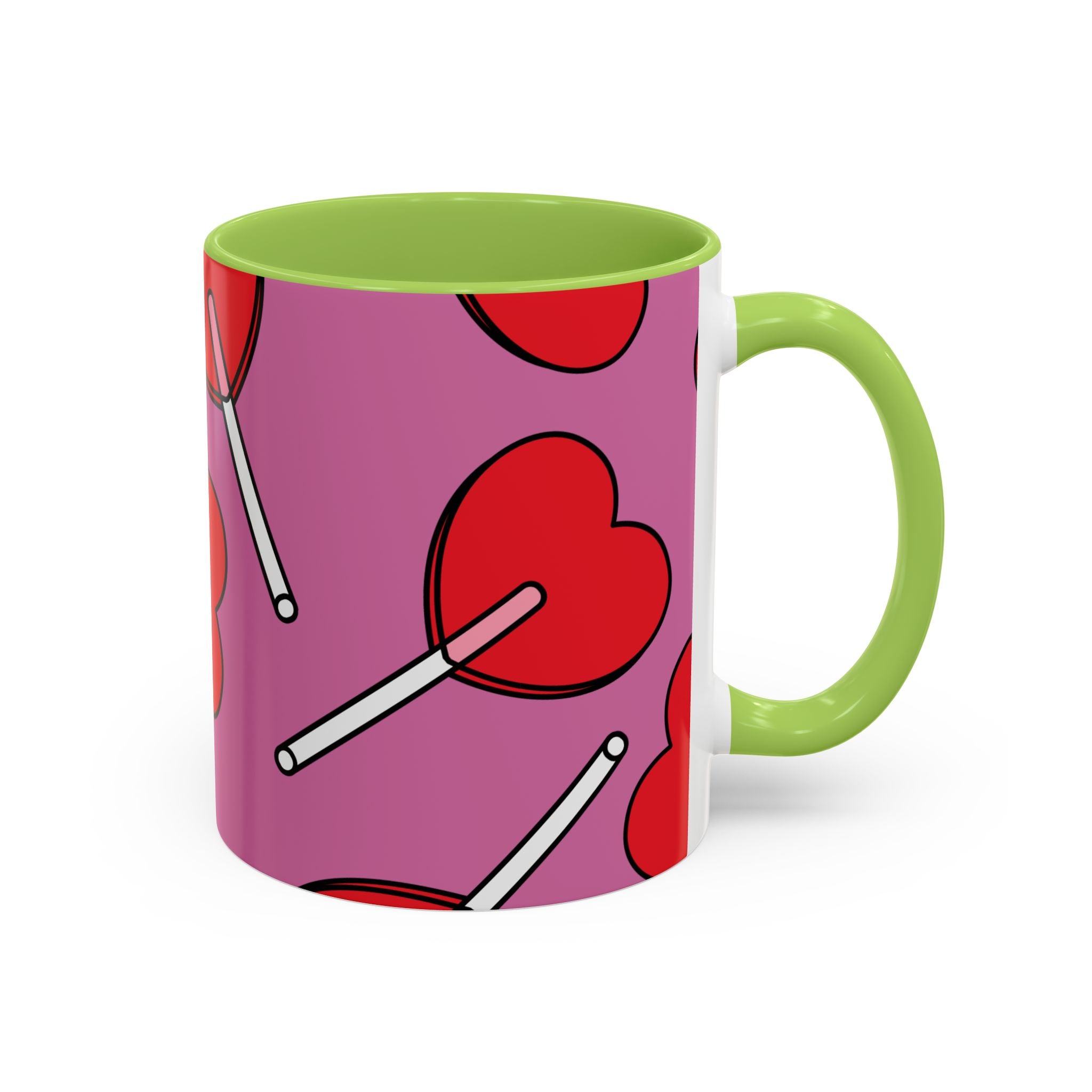 Heart Lollipop Accent Coffee Mug — Cute Valentine Candy Pattern (11/15oz)