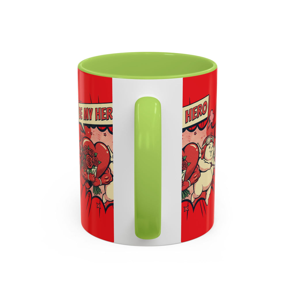Be My Hero Coffee Mug — Cute Cupid Valentine Accent Mug (11/15oz)