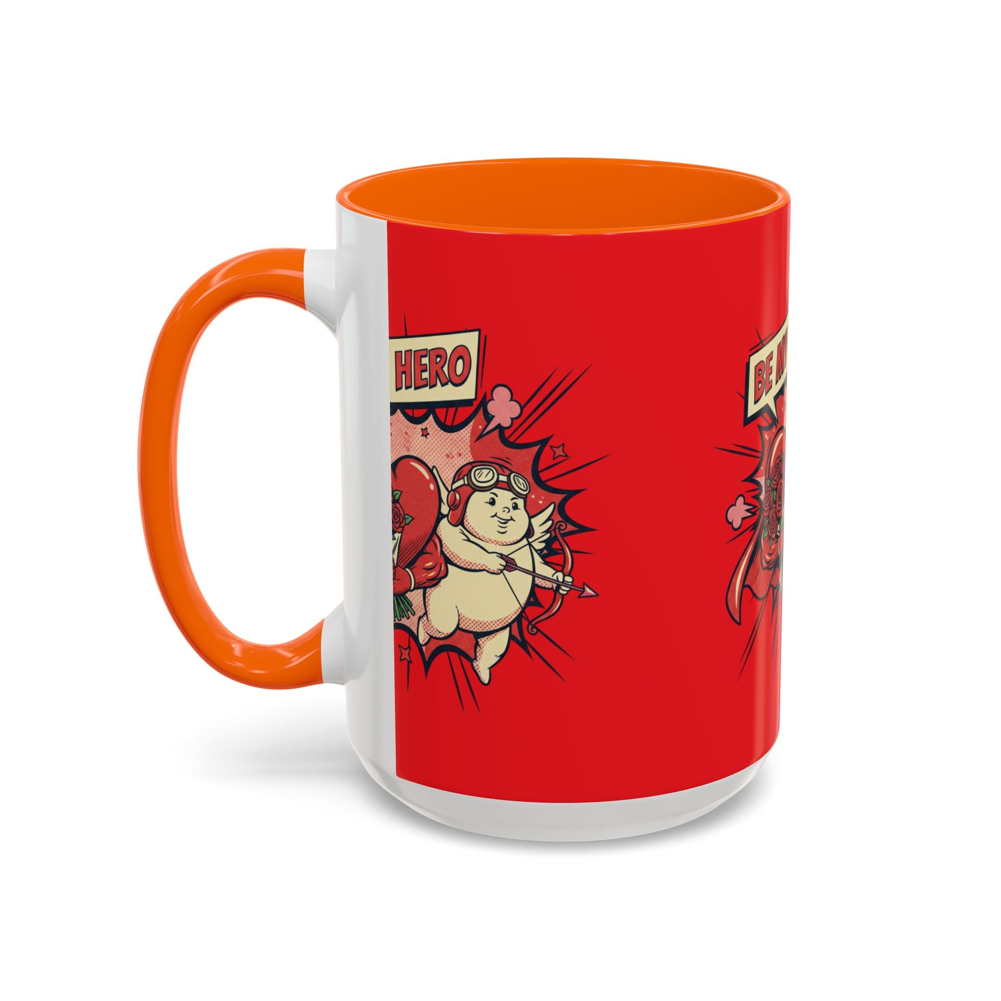 Be My Hero Coffee Mug — Cute Cupid Valentine Accent Mug (11/15oz)