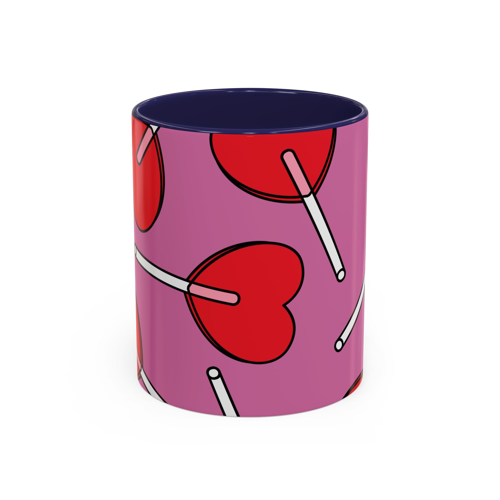 Heart Lollipop Accent Coffee Mug — Cute Valentine Candy Pattern (11/15oz)