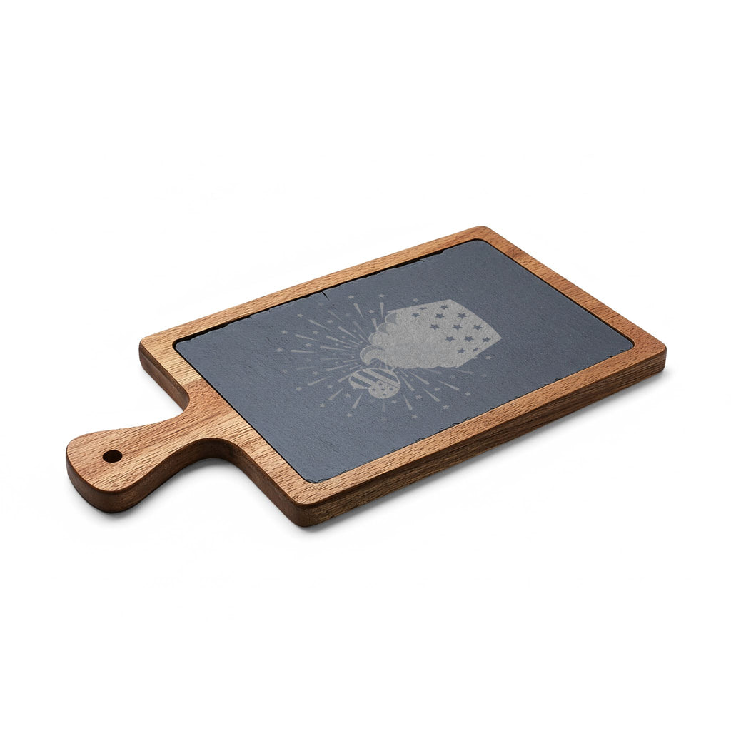 Engraved Bamboo Charcuterie Board with Slate - Cupcake Design Cheese Serving Set