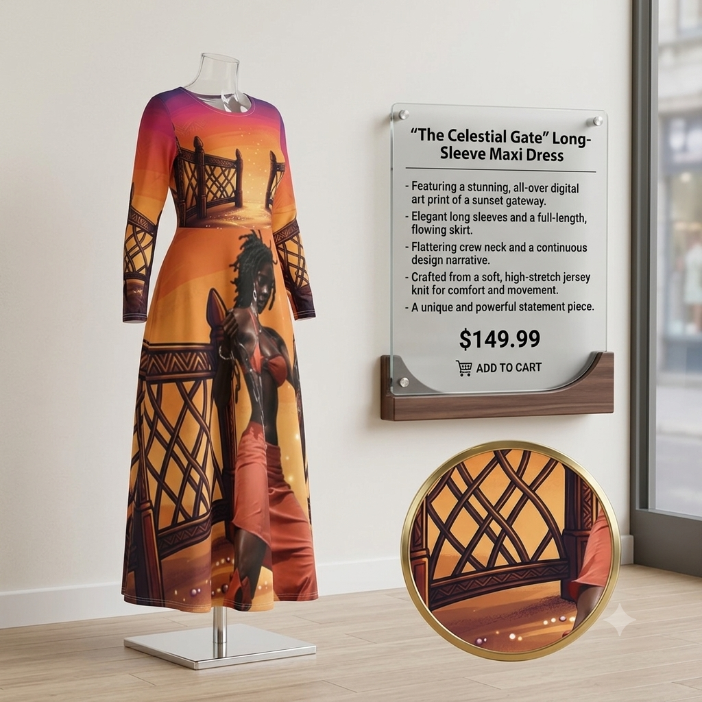 The "Celestial Gate" Long-Sleeve Maxi Dress