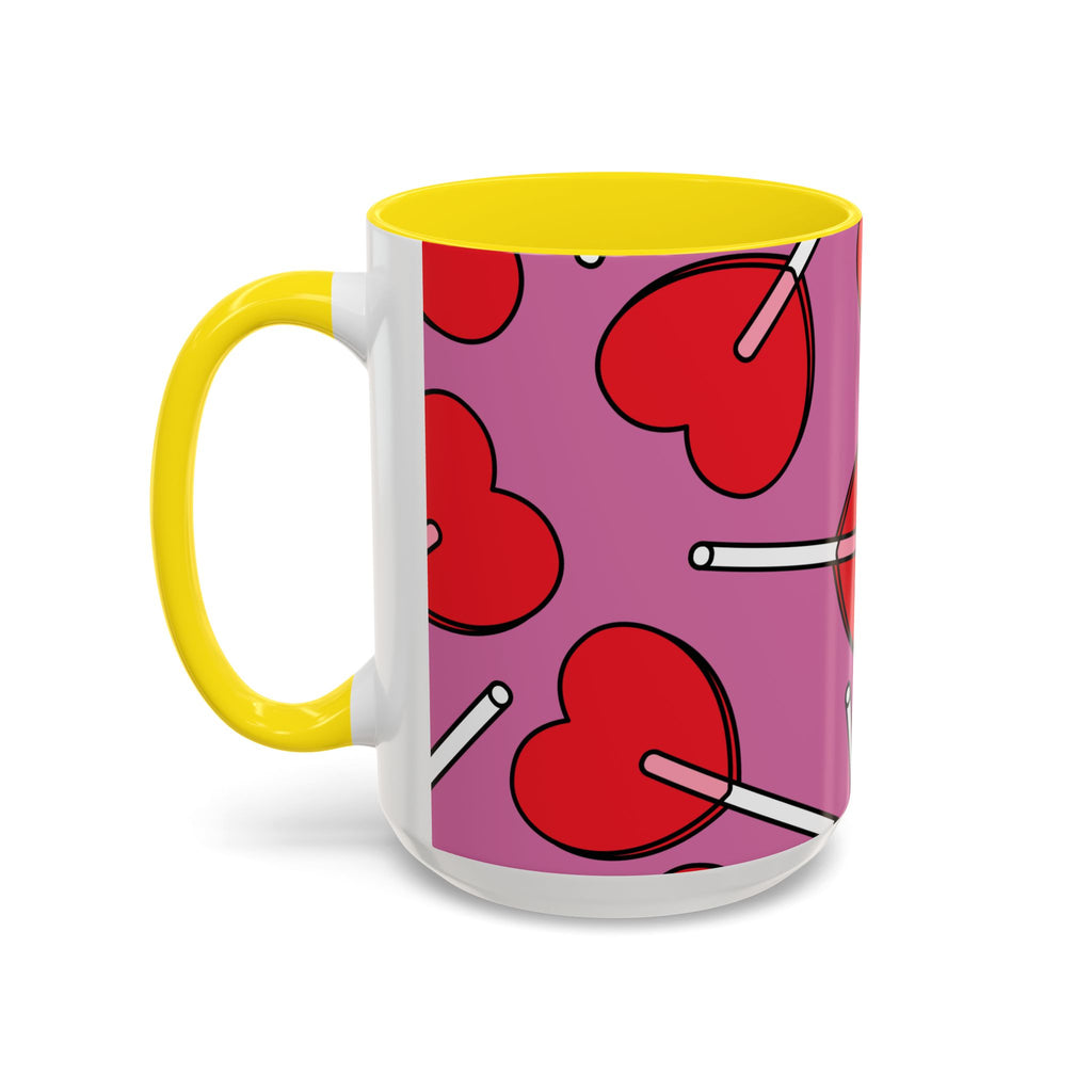 Heart Lollipop Accent Coffee Mug — Cute Valentine Candy Pattern (11/15oz)