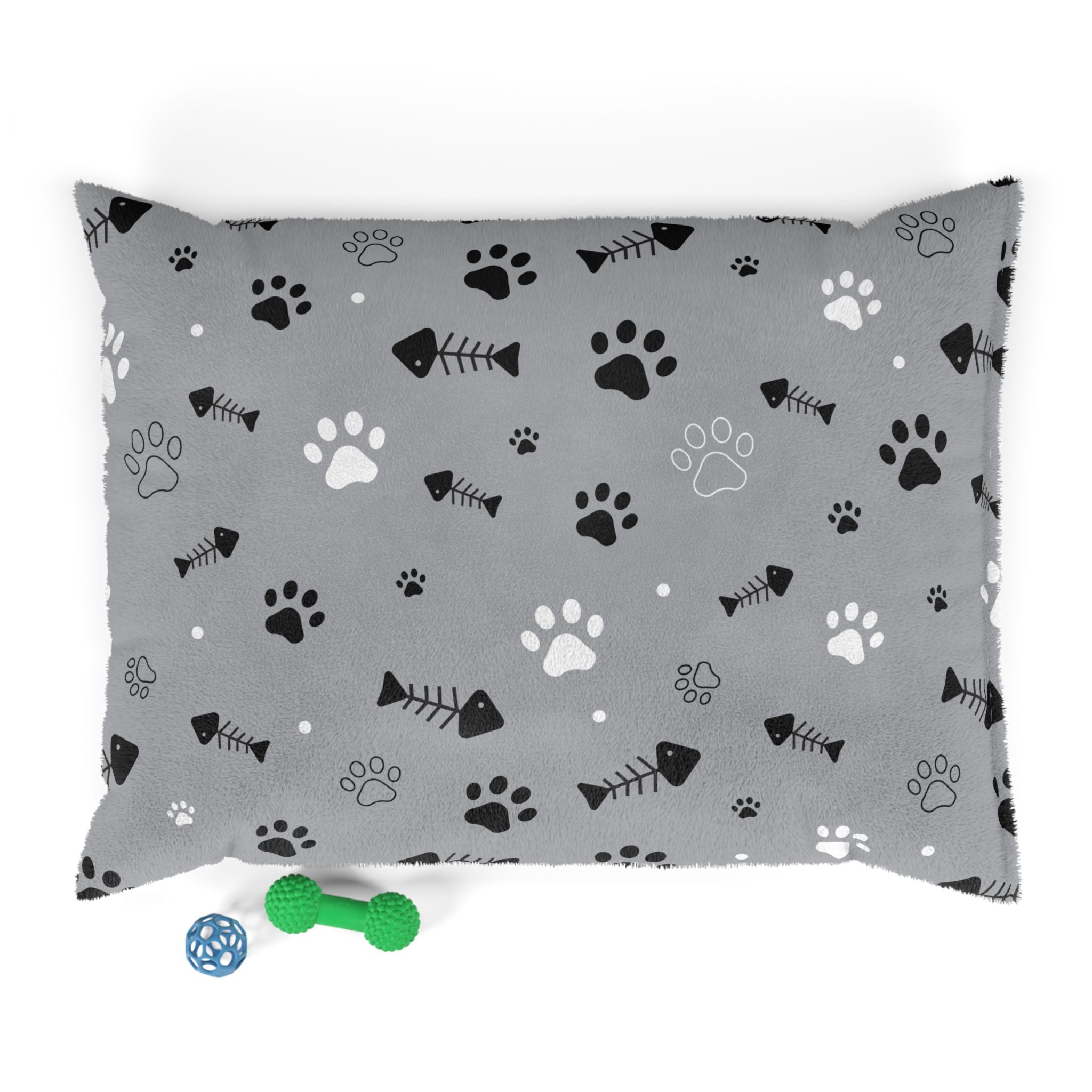 Cozy Paw Print Pet Bed – Gray Fishbone & Paw Pattern Cushion for Dogs & Cats