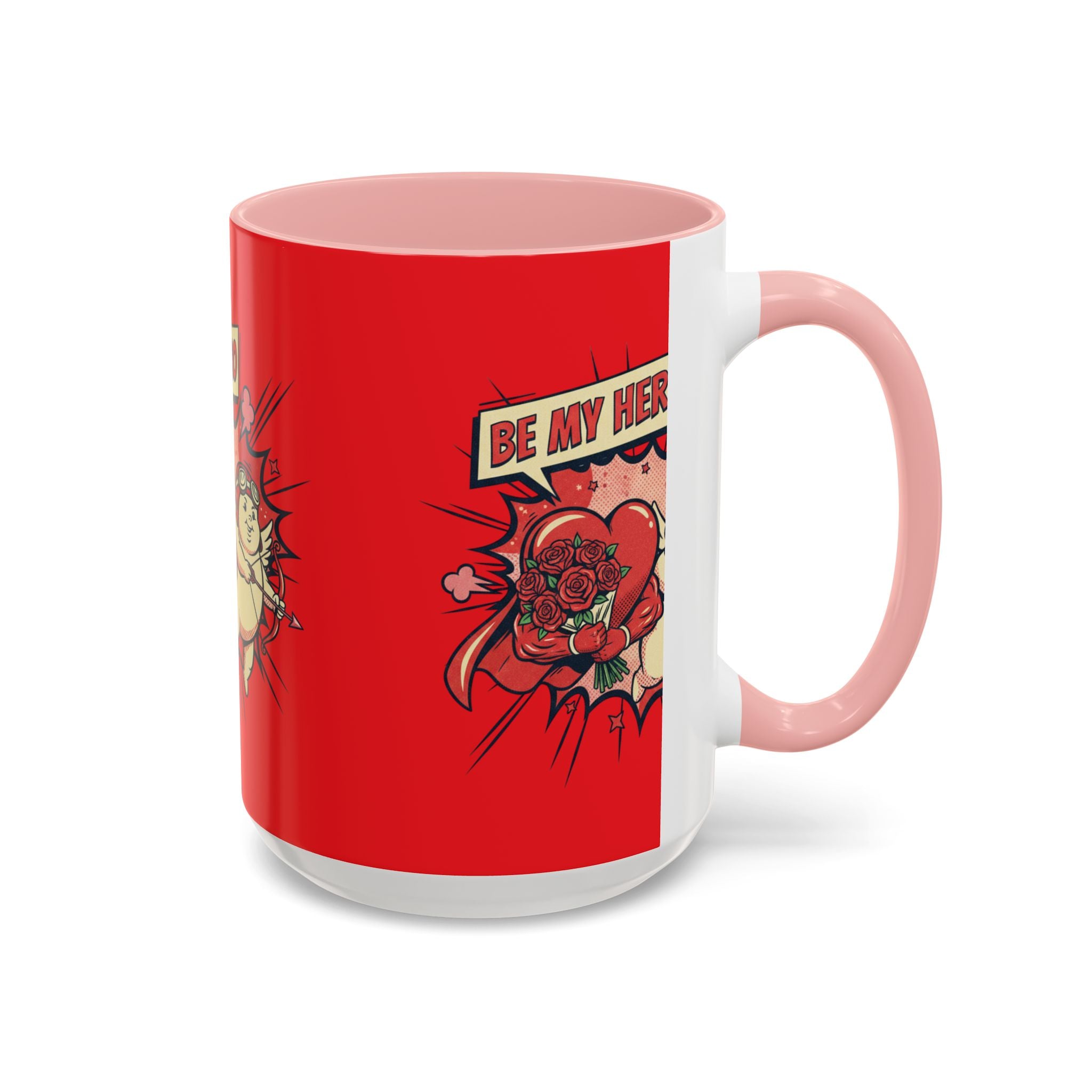 Be My Hero Coffee Mug — Cute Cupid Valentine Accent Mug (11/15oz)