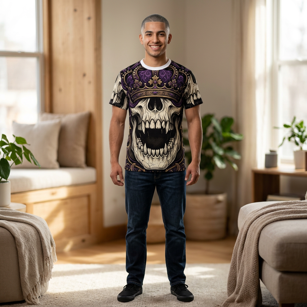 Camiseta Skull King – Camisa gótica con estampado integral de calavera coronada