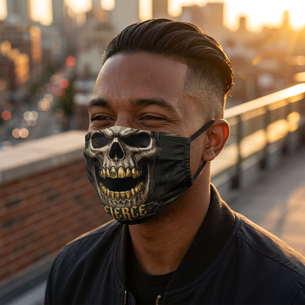 Máscara facial "Feroz" de calavera — Máscara de calavera gótica oscura para Halloween y motociclistas