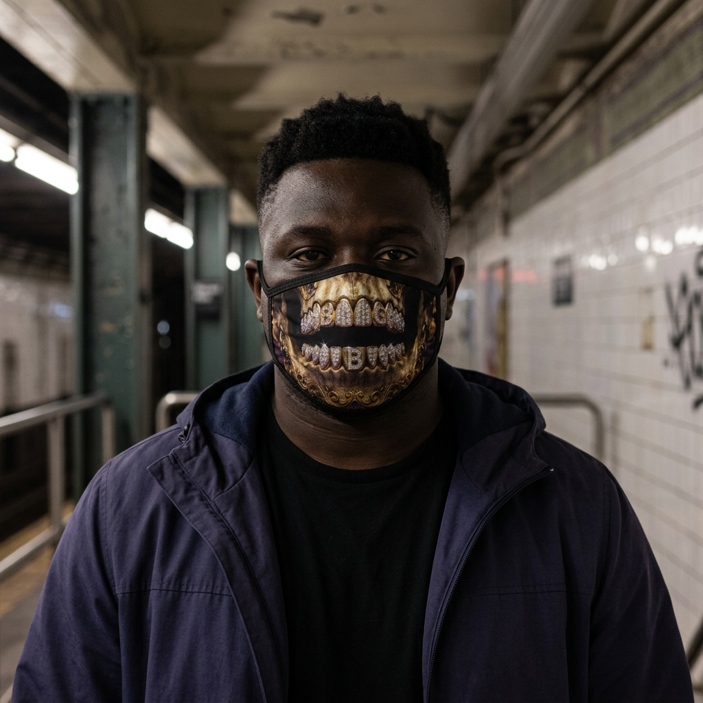 Mascarilla facial — Estampado de calavera dorada con rejilla