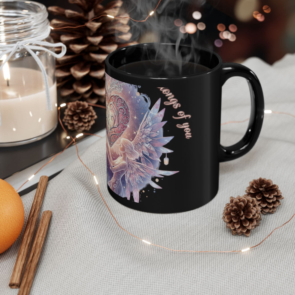 Heart Fairy Art Mug — "Always By Your Side" Romantic Black Coffee Cup