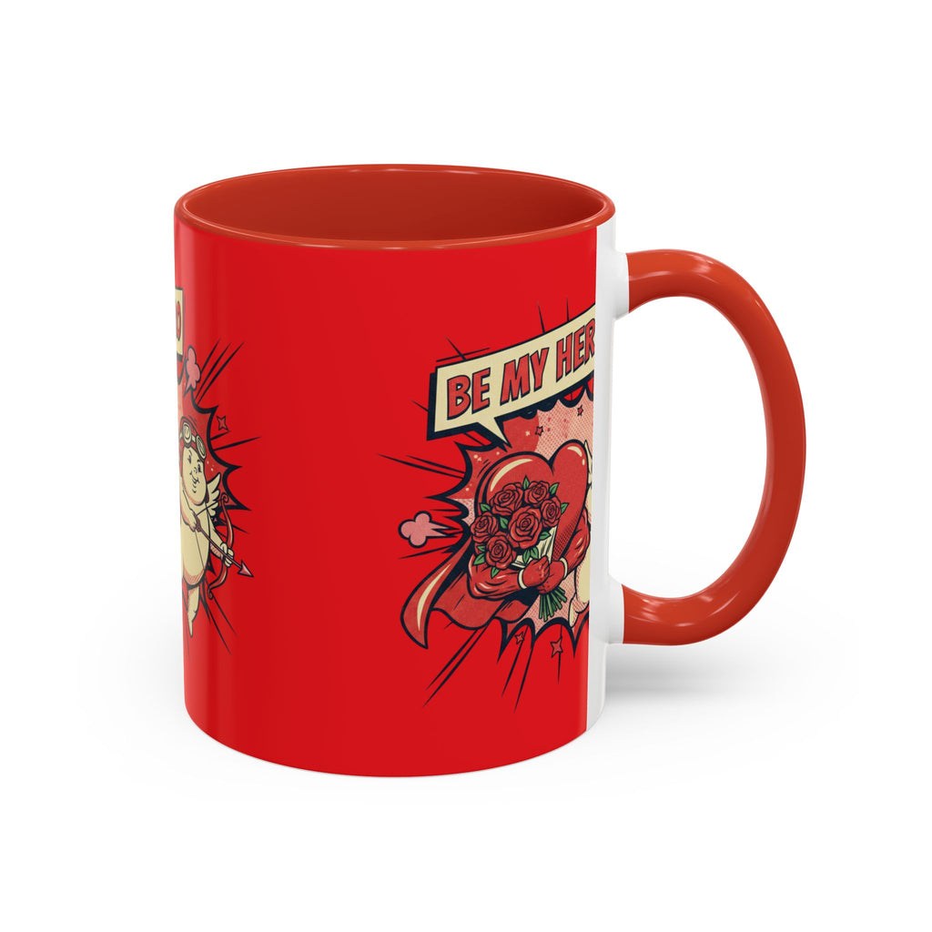 Be My Hero Coffee Mug — Cute Cupid Valentine Accent Mug (11/15oz)