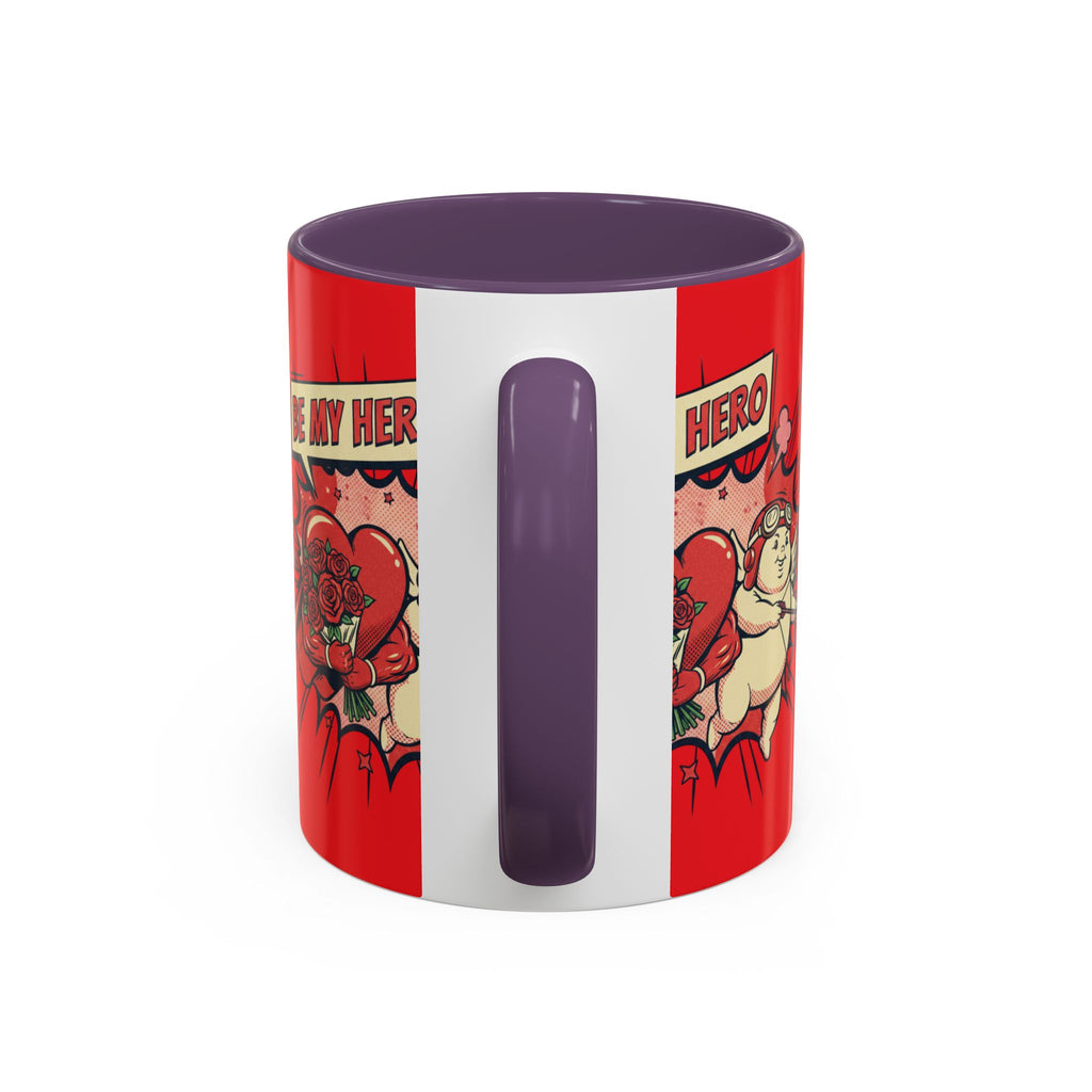 Be My Hero Coffee Mug — Cute Cupid Valentine Accent Mug (11/15oz)