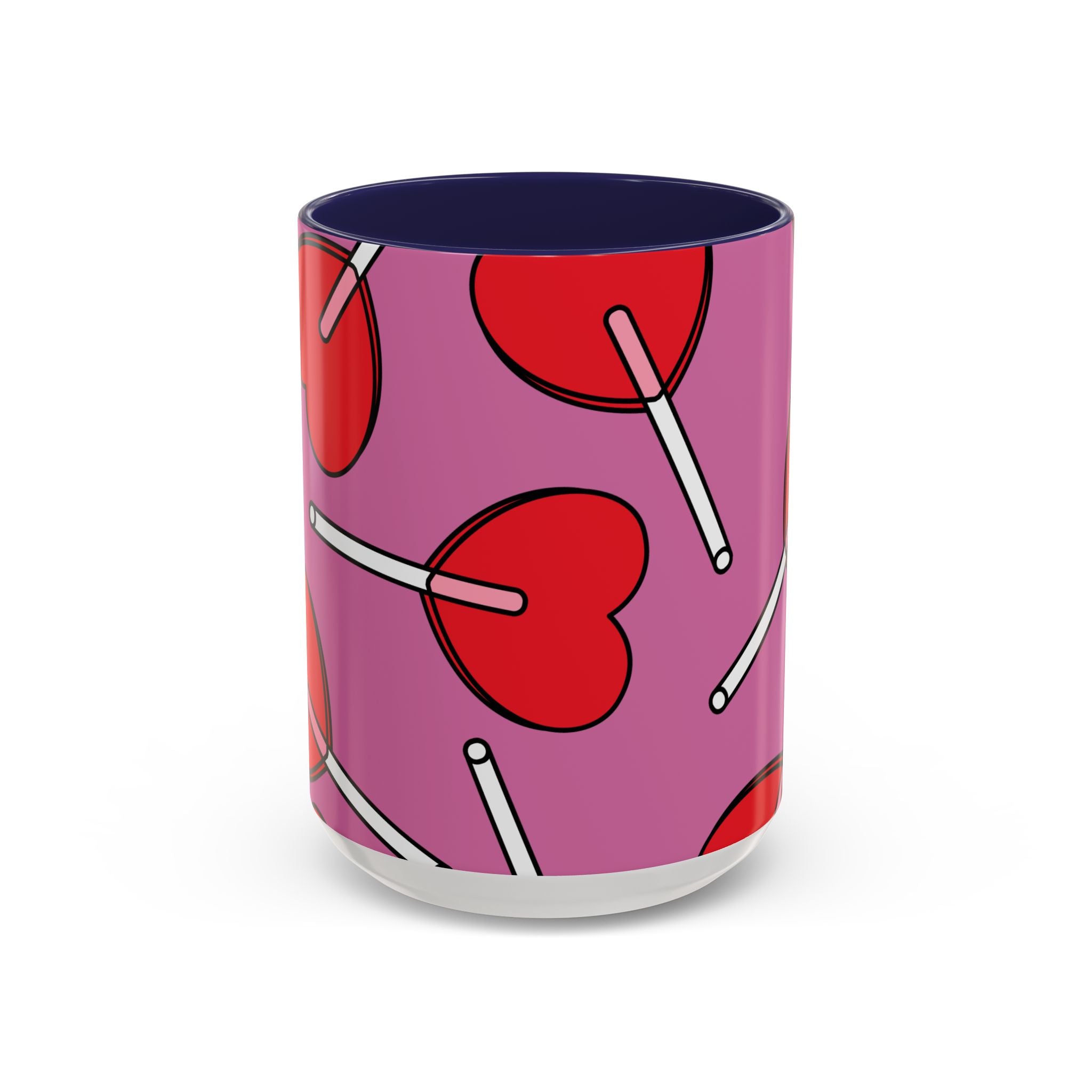 Heart Lollipop Accent Coffee Mug — Cute Valentine Candy Pattern (11/15oz)