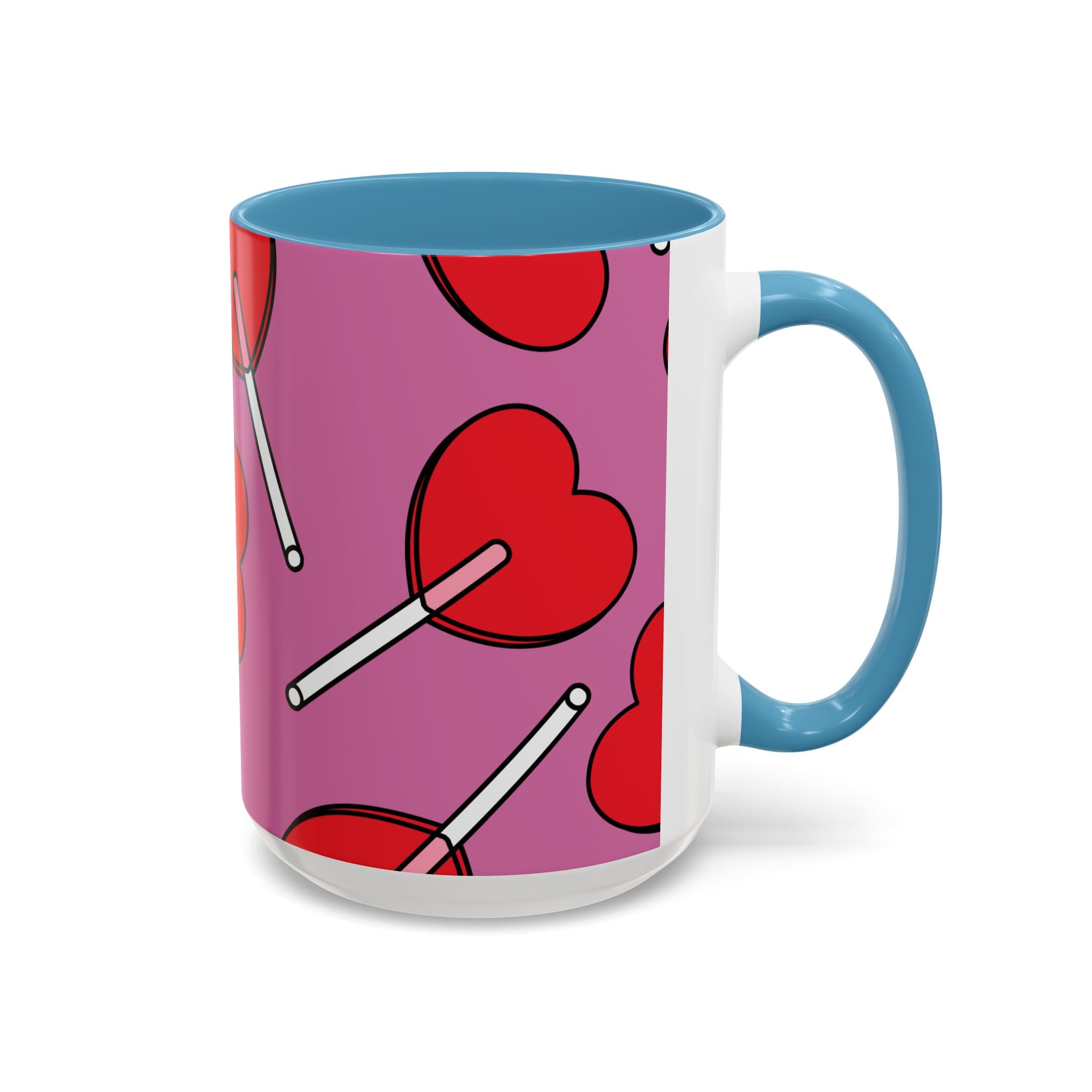 Heart Lollipop Accent Coffee Mug — Cute Valentine Candy Pattern (11/15oz)