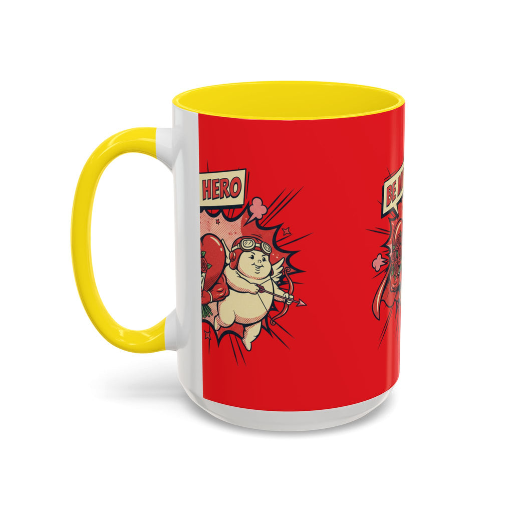 Be My Hero Coffee Mug — Cute Cupid Valentine Accent Mug (11/15oz)