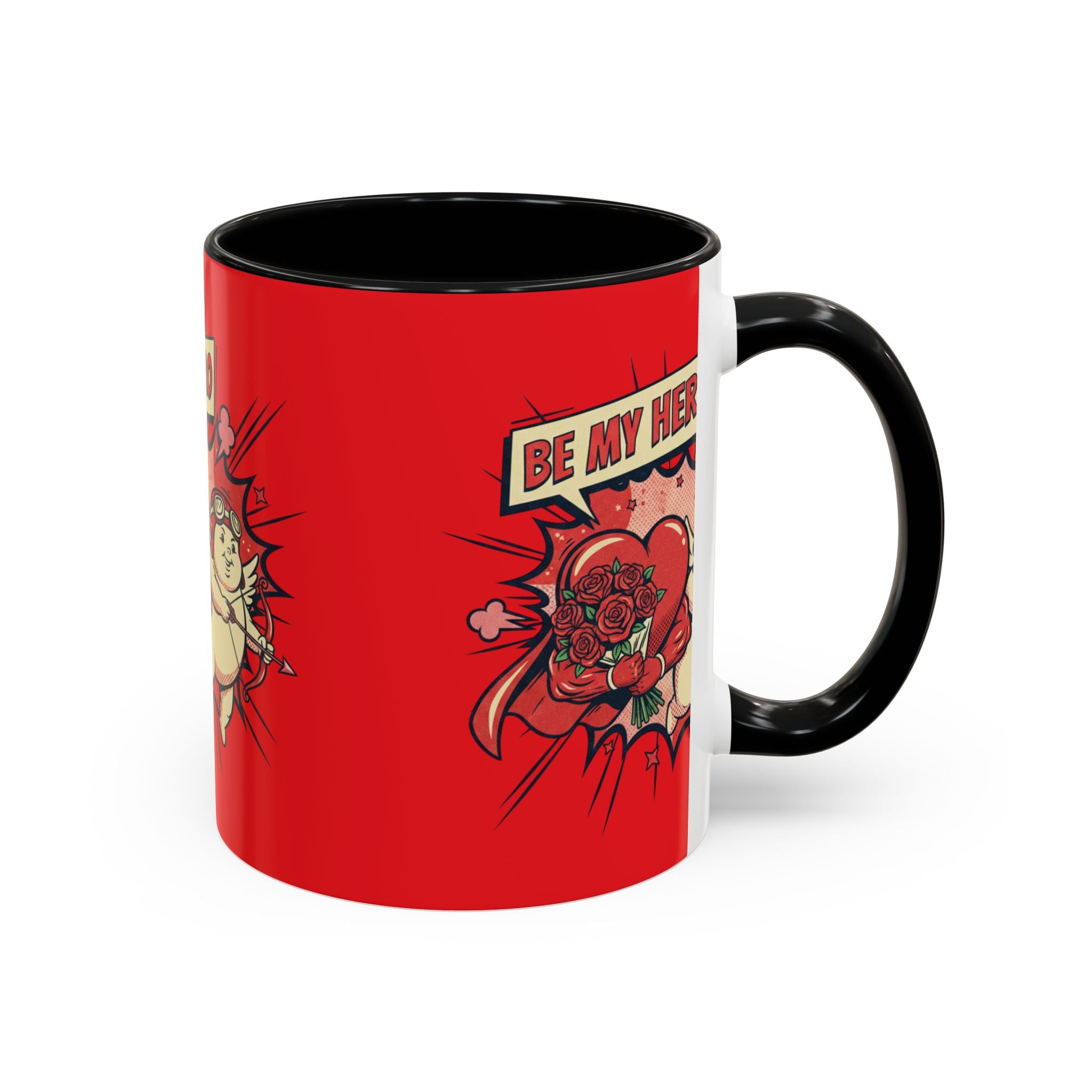 Be My Hero Coffee Mug — Cute Cupid Valentine Accent Mug (11/15oz)