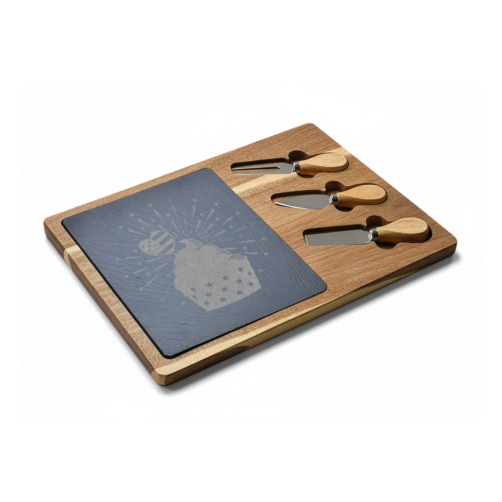 Engraved Bamboo Charcuterie Board with Slate - Cupcake Design Cheese Serving Set