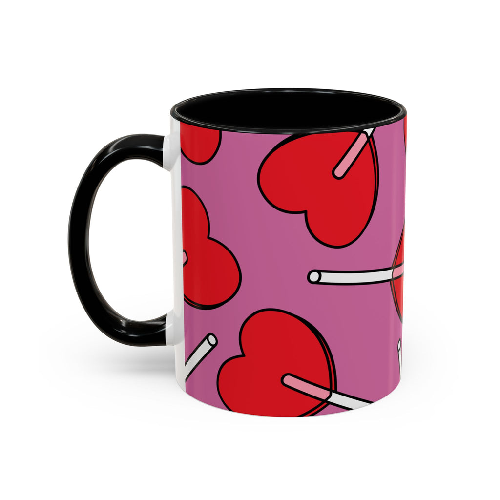 Heart Lollipop Accent Coffee Mug — Cute Valentine Candy Pattern (11/15oz)