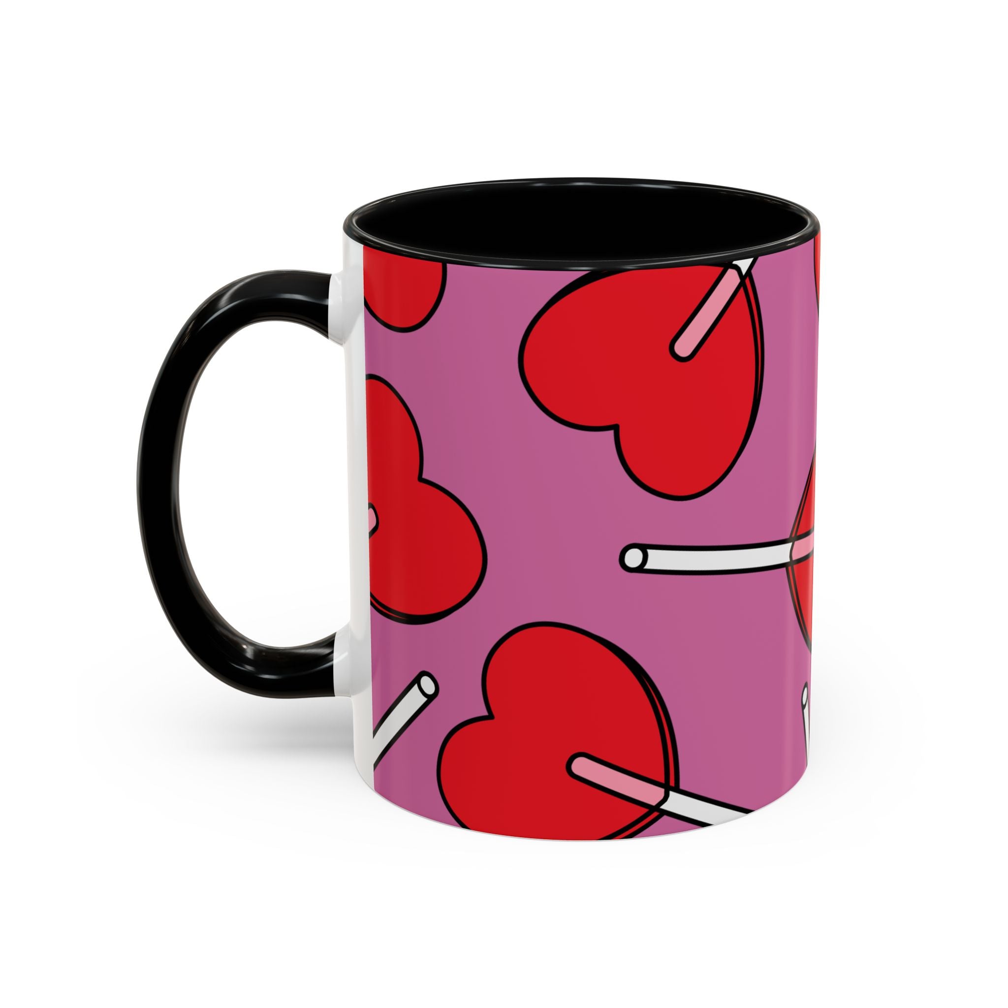 Heart Lollipop Accent Coffee Mug — Cute Valentine Candy Pattern (11/15oz)