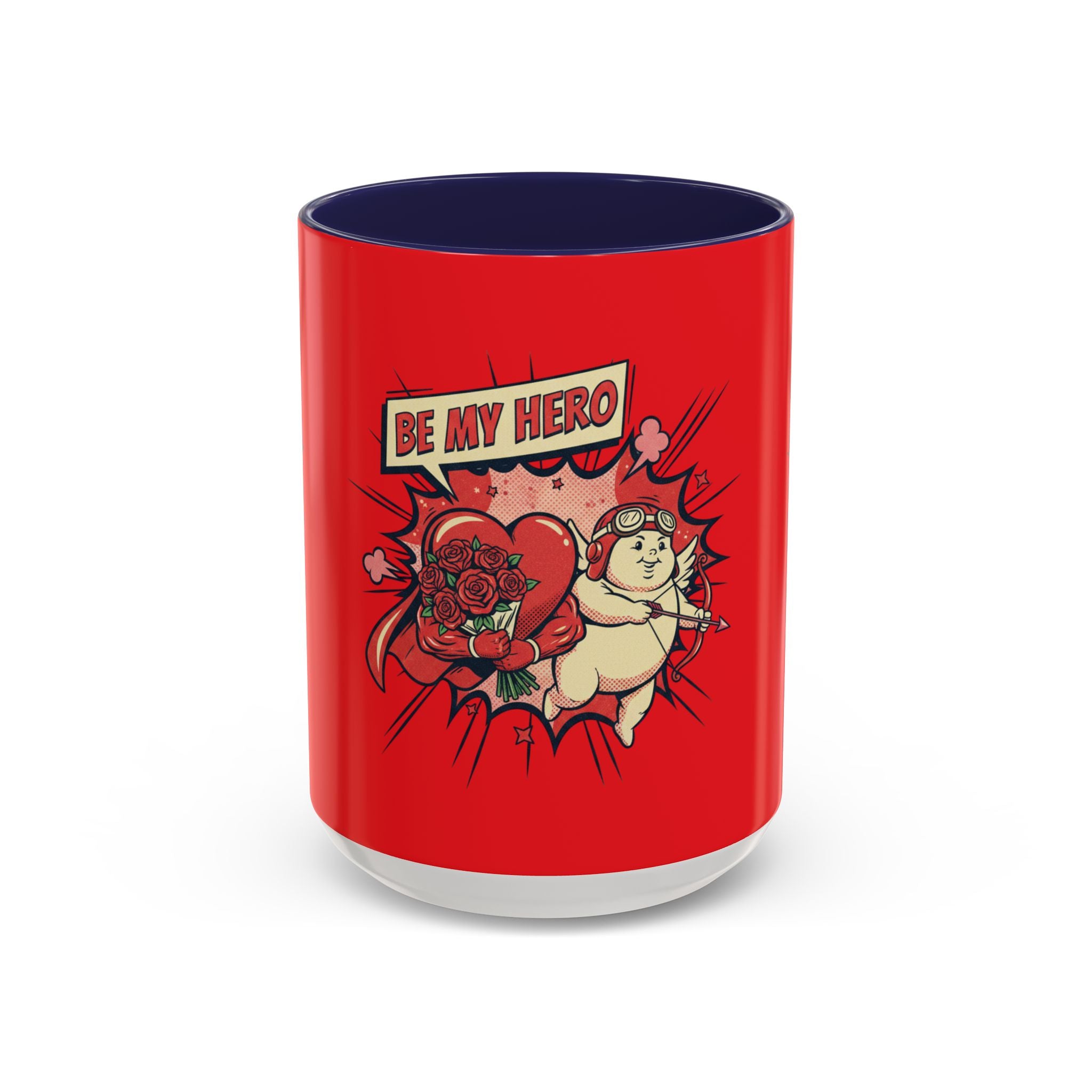 Be My Hero Coffee Mug — Cute Cupid Valentine Accent Mug (11/15oz)