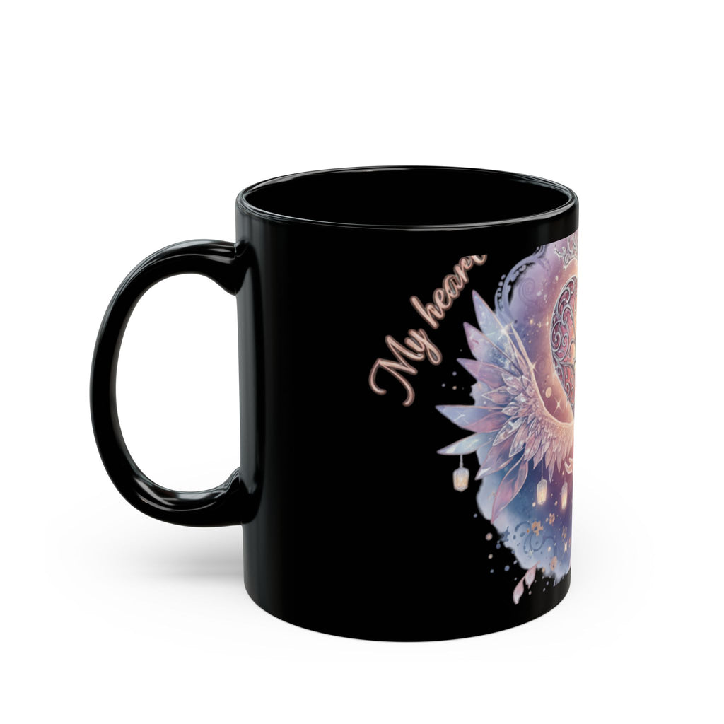 Heart Fairy Art Mug — "Always By Your Side" Romantic Black Coffee Cup