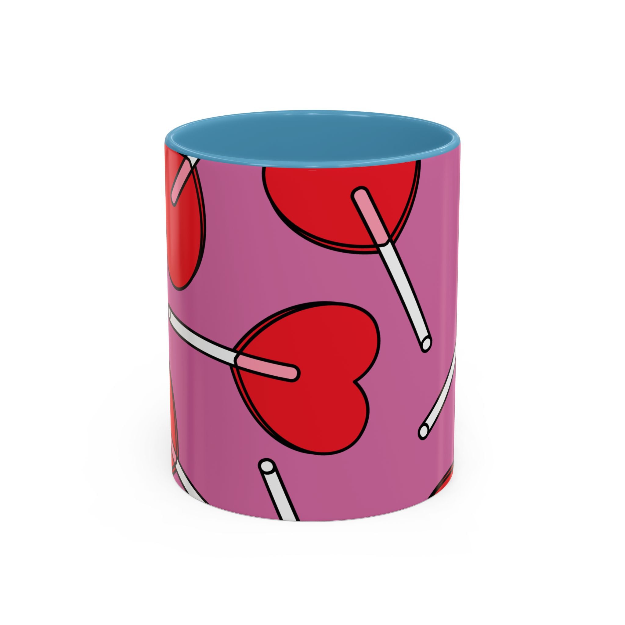 Heart Lollipop Accent Coffee Mug — Cute Valentine Candy Pattern (11/15oz)