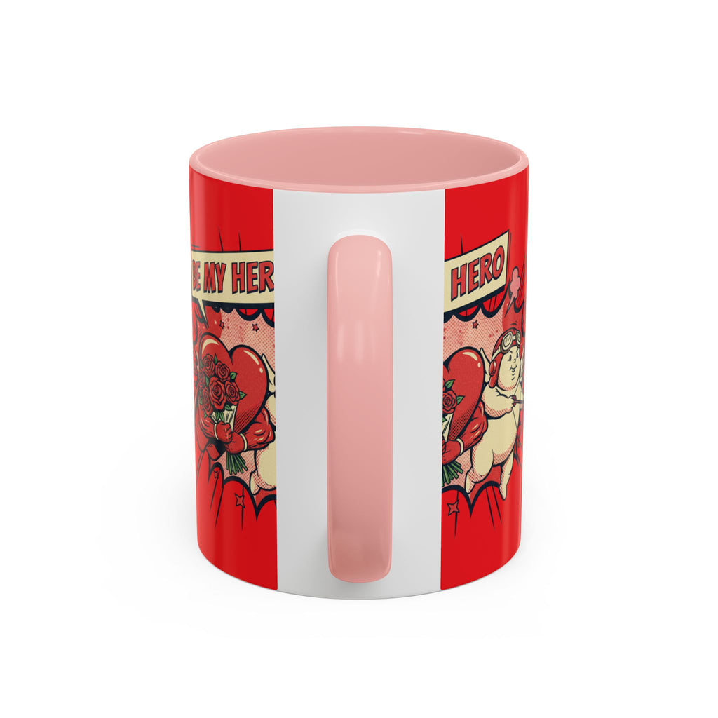 Be My Hero Coffee Mug — Cute Cupid Valentine Accent Mug (11/15oz)