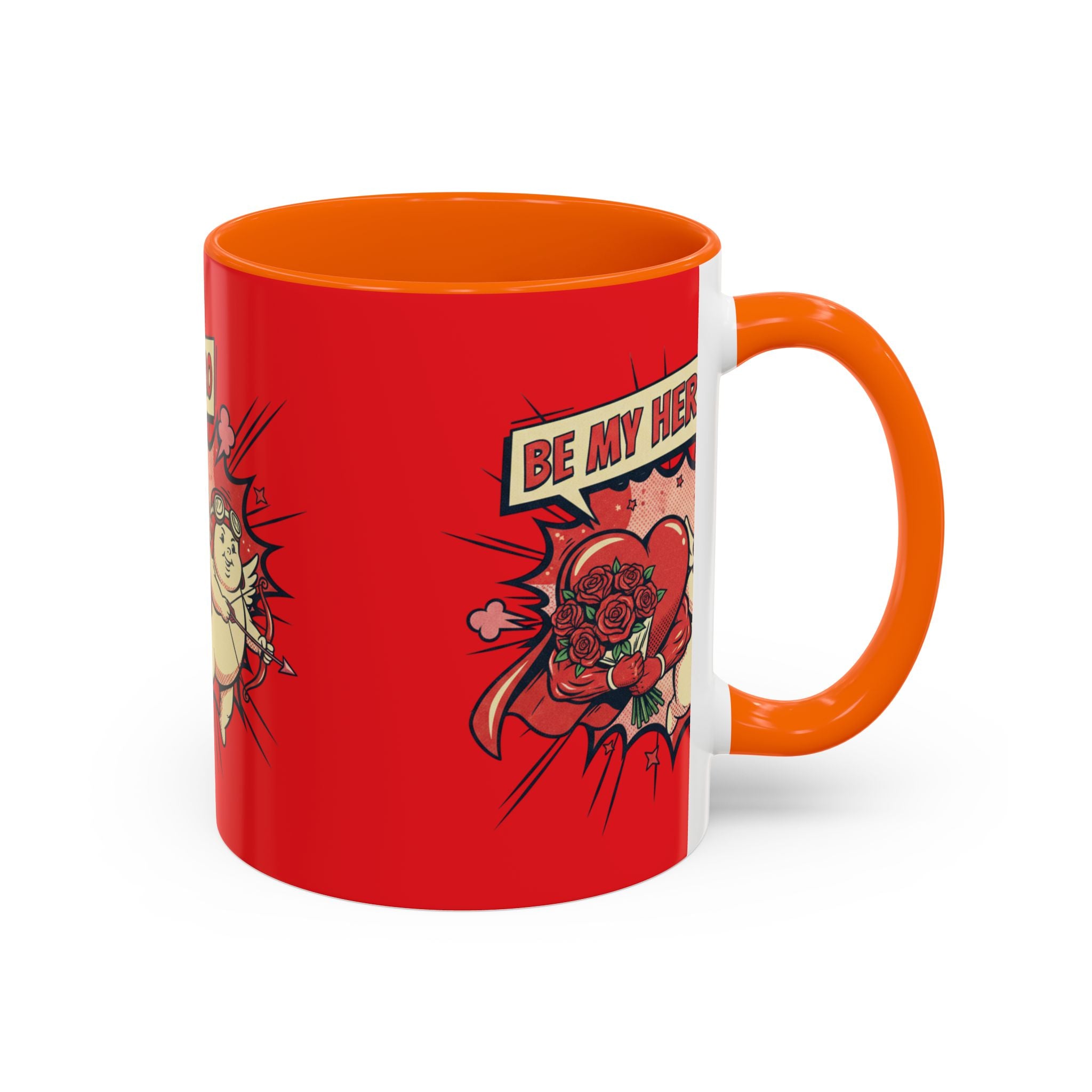 Be My Hero Coffee Mug — Cute Cupid Valentine Accent Mug (11/15oz)