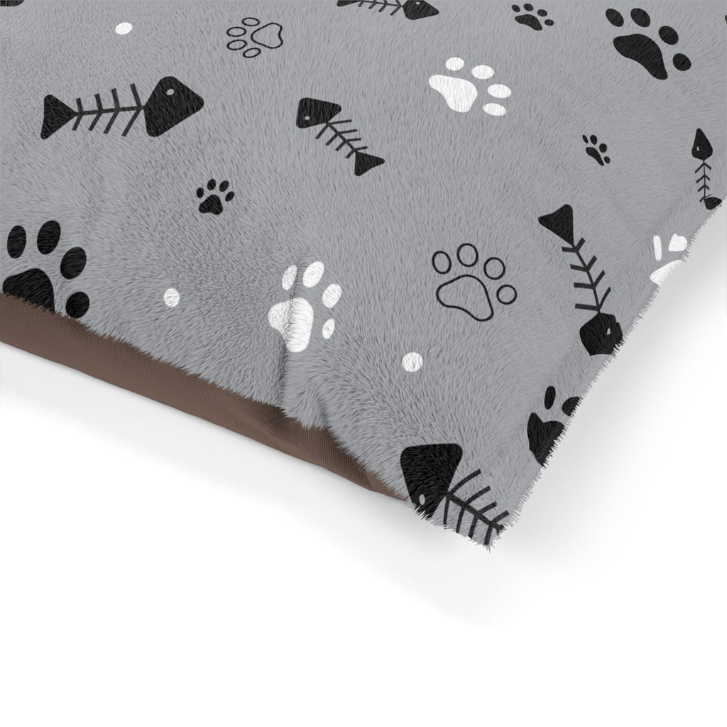 Cozy Paw Print Pet Bed – Gray Fishbone & Paw Pattern Cushion for Dogs & Cats