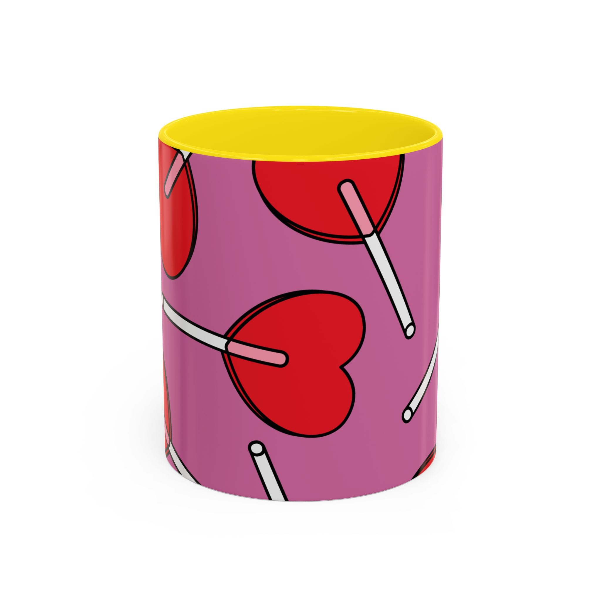 Heart Lollipop Accent Coffee Mug — Cute Valentine Candy Pattern (11/15oz)