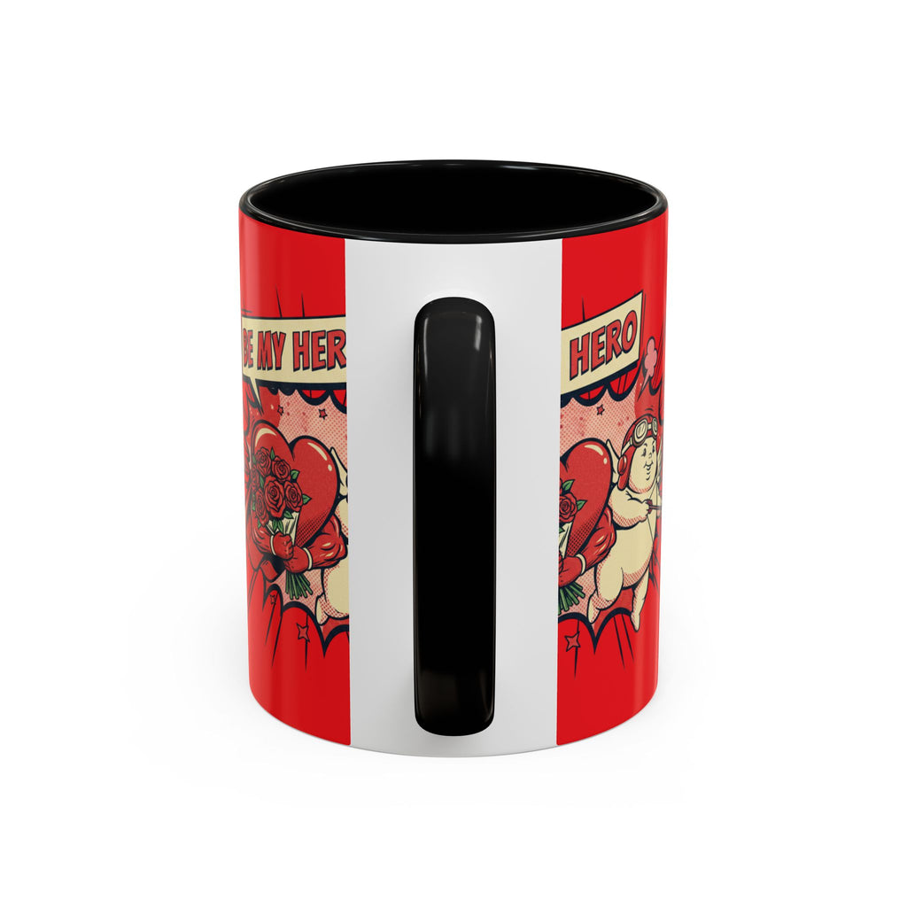 Be My Hero Coffee Mug — Cute Cupid Valentine Accent Mug (11/15oz)
