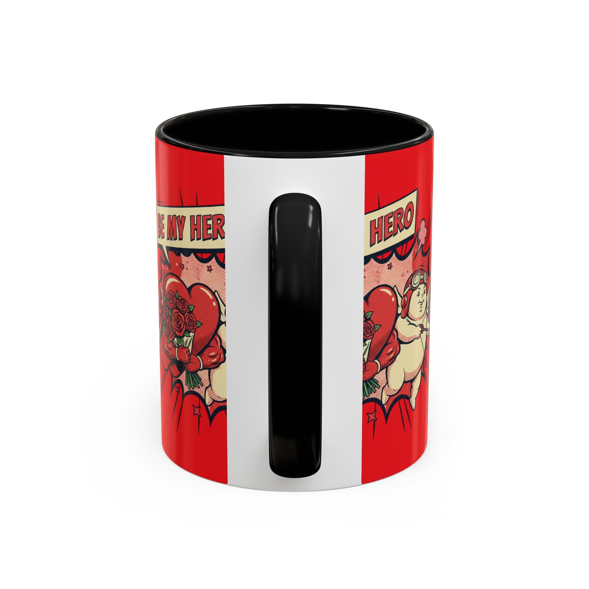 Be My Hero Coffee Mug — Cute Cupid Valentine Accent Mug (11/15oz)
