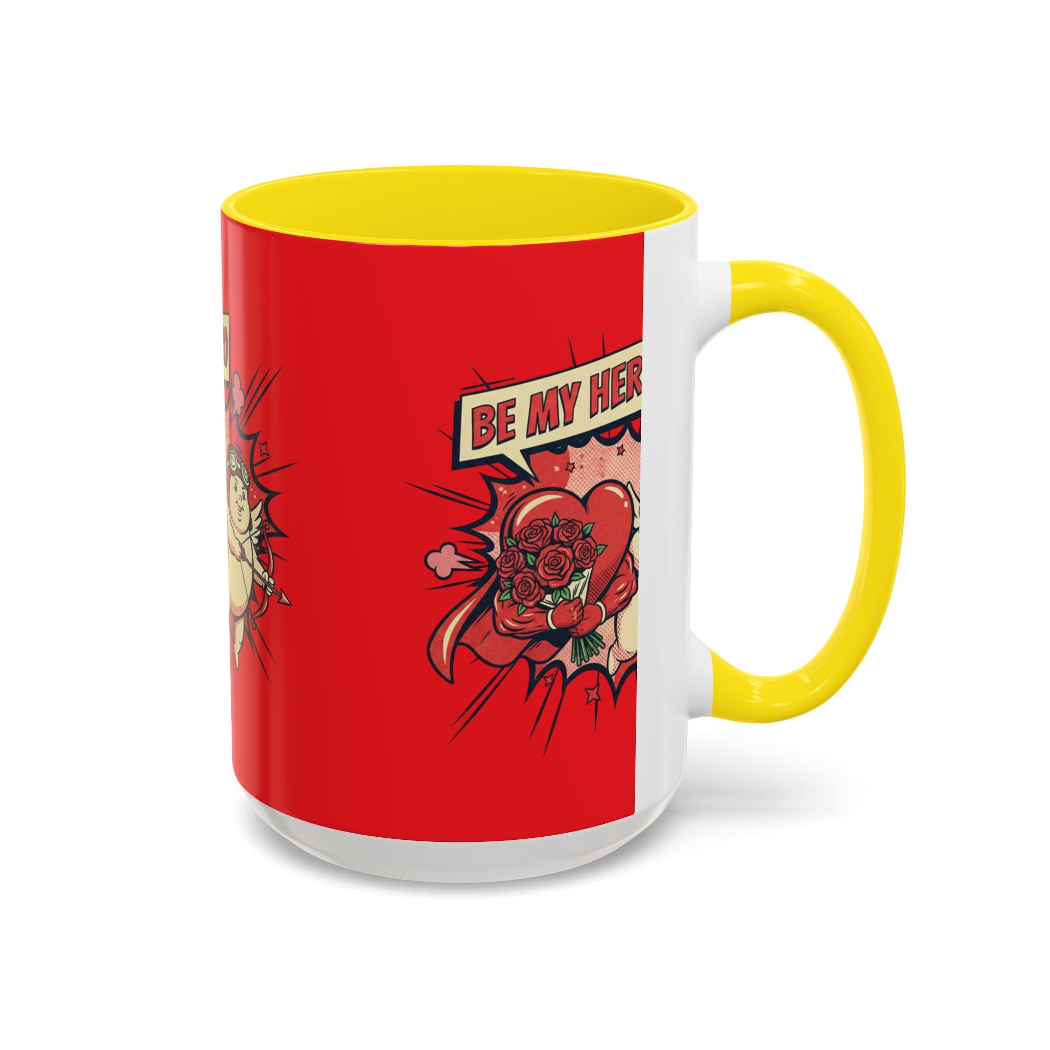 Be My Hero Coffee Mug — Cute Cupid Valentine Accent Mug (11/15oz)