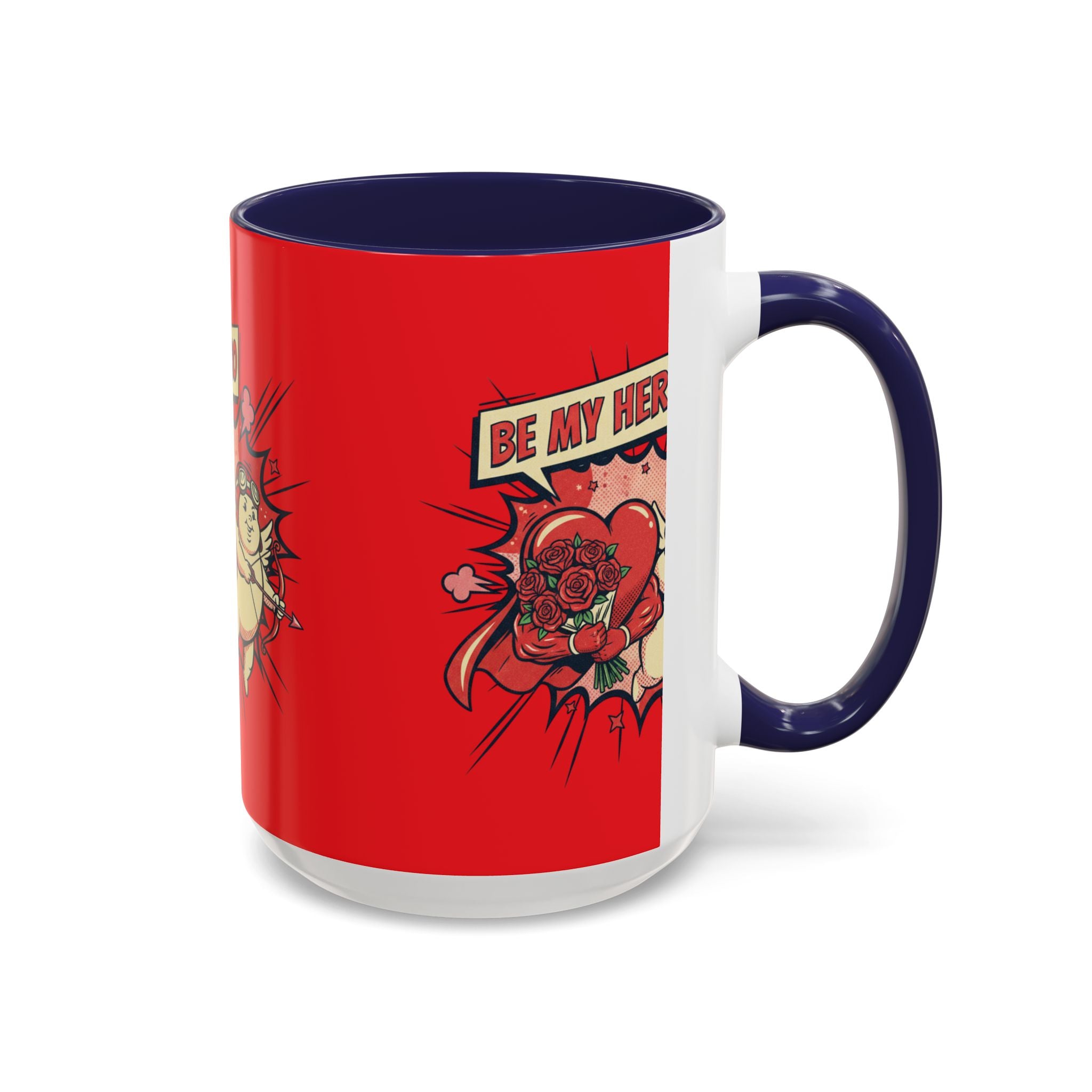 Be My Hero Coffee Mug — Cute Cupid Valentine Accent Mug (11/15oz)