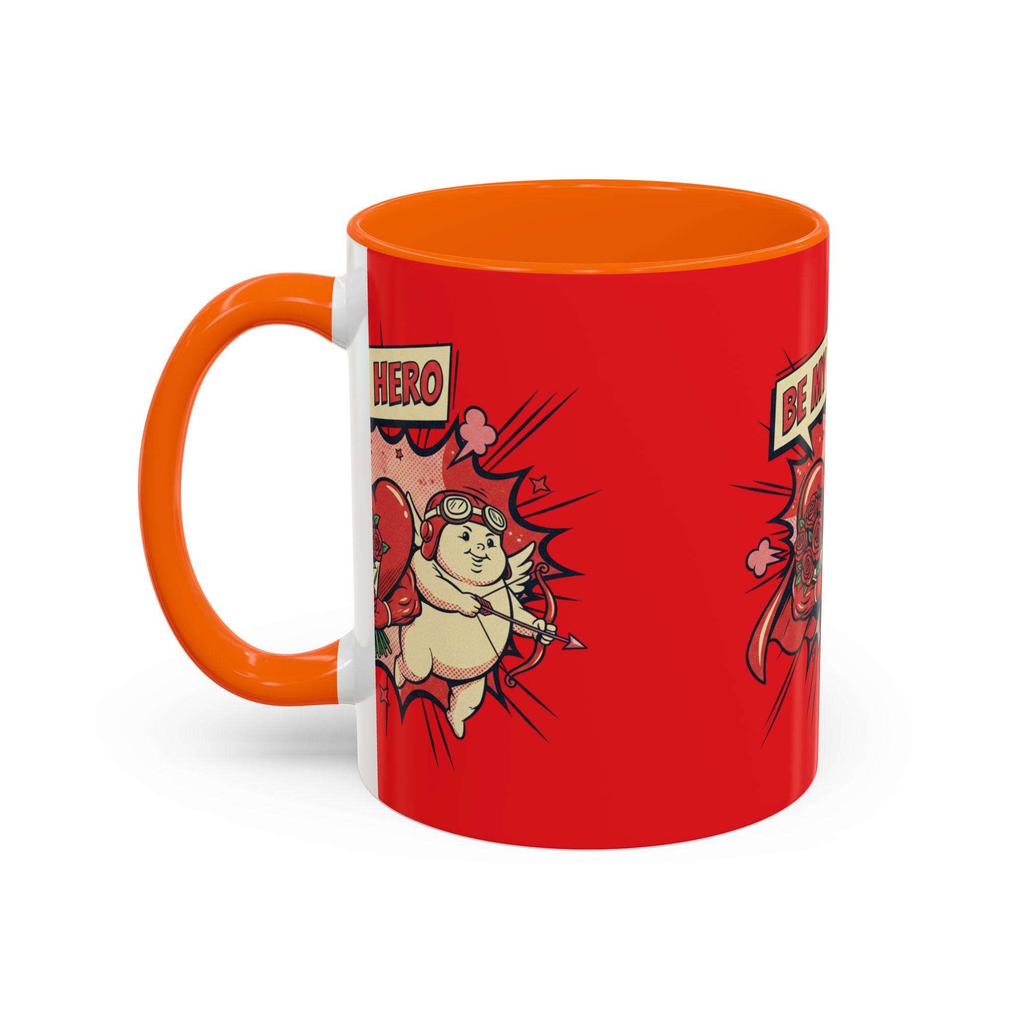 Be My Hero Coffee Mug — Cute Cupid Valentine Accent Mug (11/15oz)