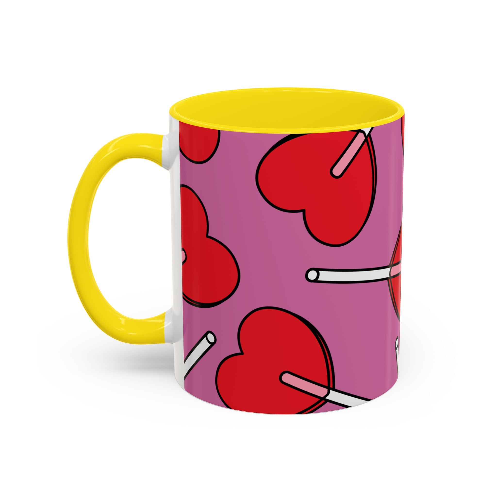 Heart Lollipop Accent Coffee Mug — Cute Valentine Candy Pattern (11/15oz)