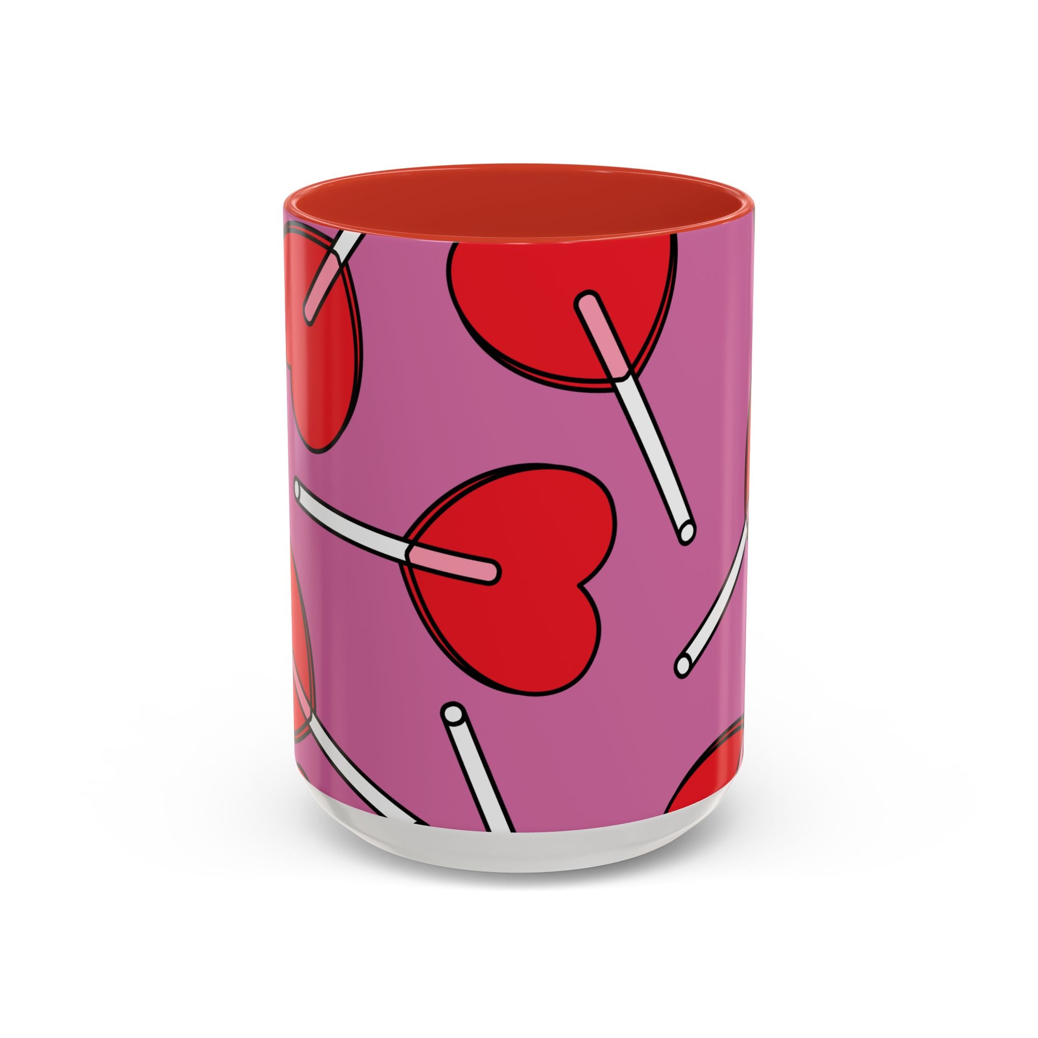 Heart Lollipop Accent Coffee Mug — Cute Valentine Candy Pattern (11/15oz)