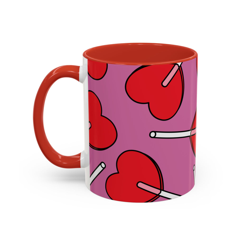 Heart Lollipop Accent Coffee Mug — Cute Valentine Candy Pattern (11/15oz)