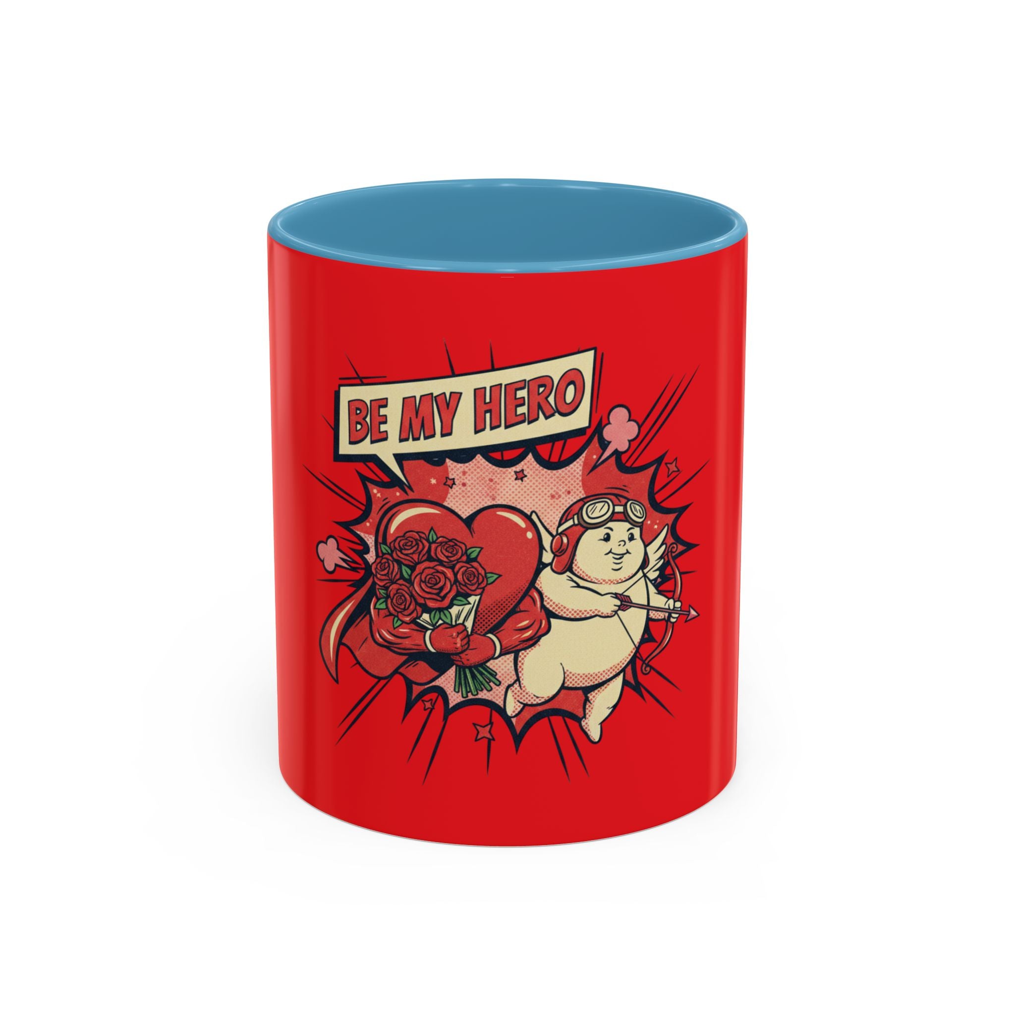Be My Hero Coffee Mug — Cute Cupid Valentine Accent Mug (11/15oz)