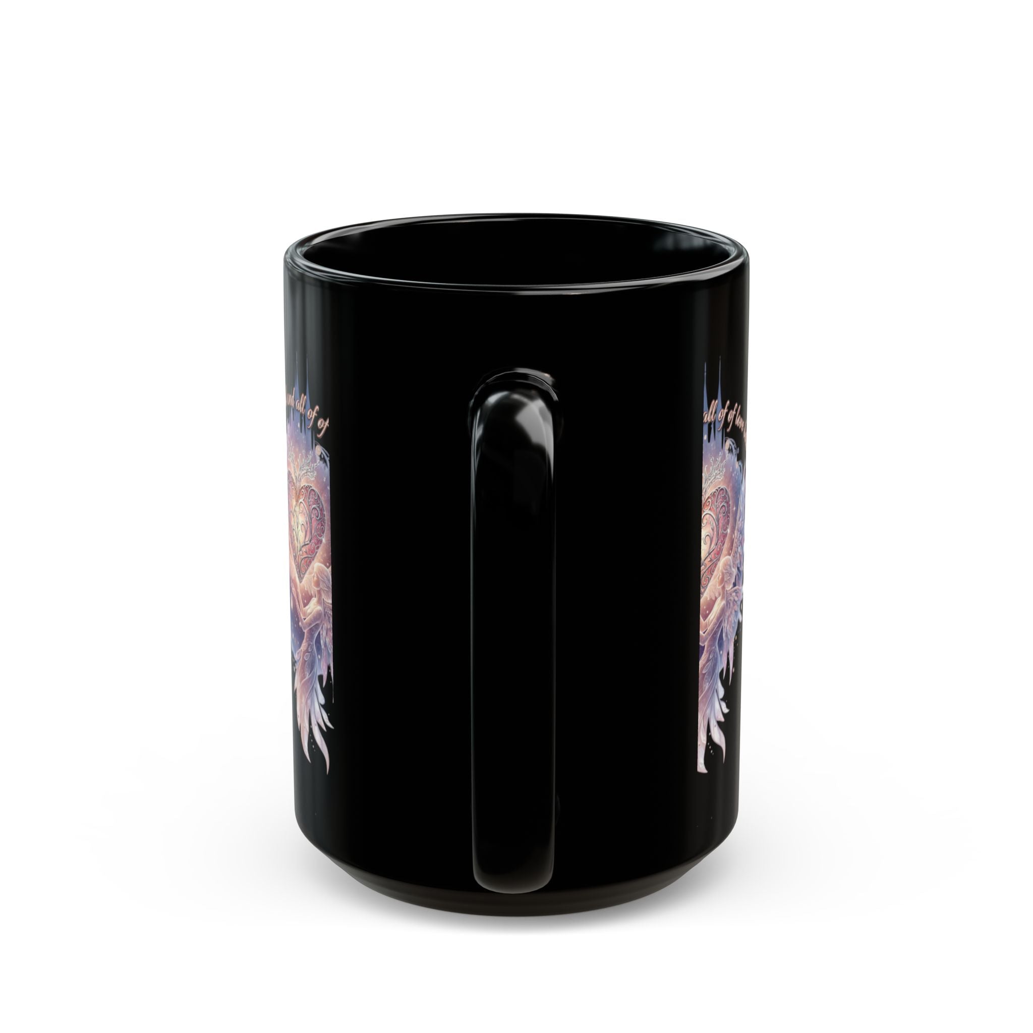 Heart Fairy Art Mug — "Always By Your Side" Romantic Black Coffee Cup